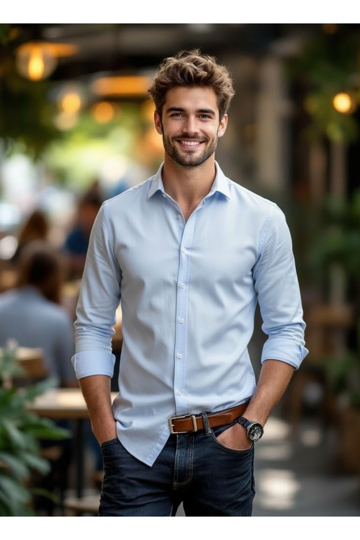 AYDIN ÖZDEMİR  Buz mavisi Slim fit gömlek yeni sezon