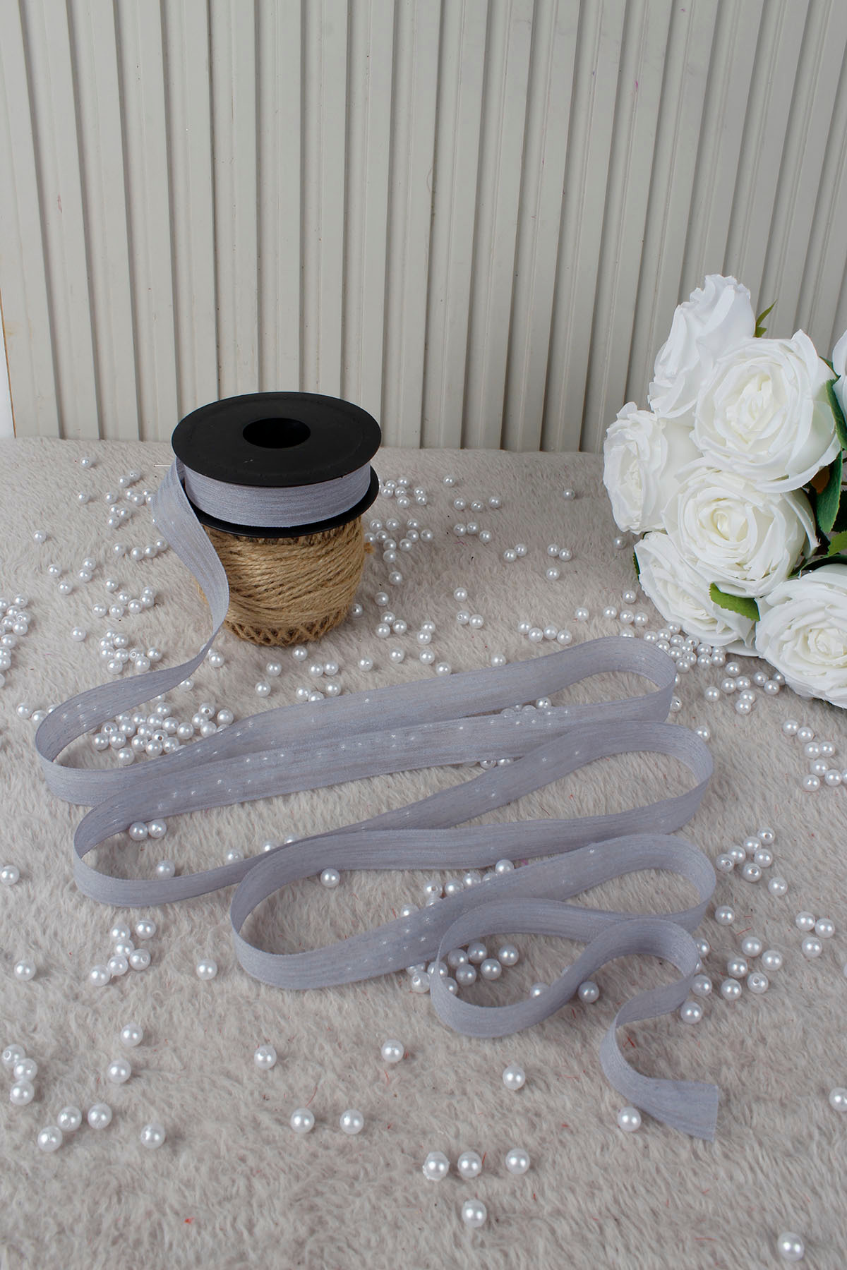 Grey Naples Linen Ribbon 2.5 cm 20 mt - Bundle, Wedding, Engagement, Dowry, Gift, Ornament, Party