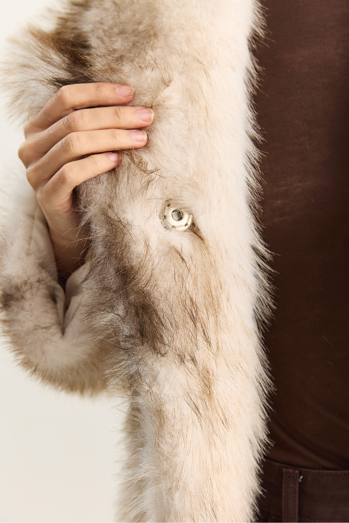 Bianco Lucci  Kadın Desenli Geniş Yakalı Astarlı Suni Kürk Kaban 2850 60281125 - Görsel 6