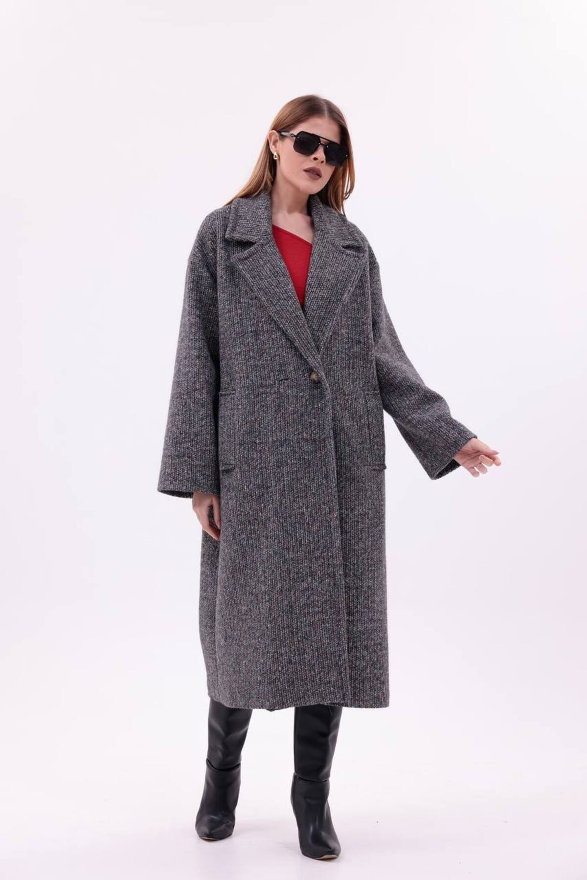 motix  Çift düğmeli içi astarlı kaşe kaban - Görsel 2