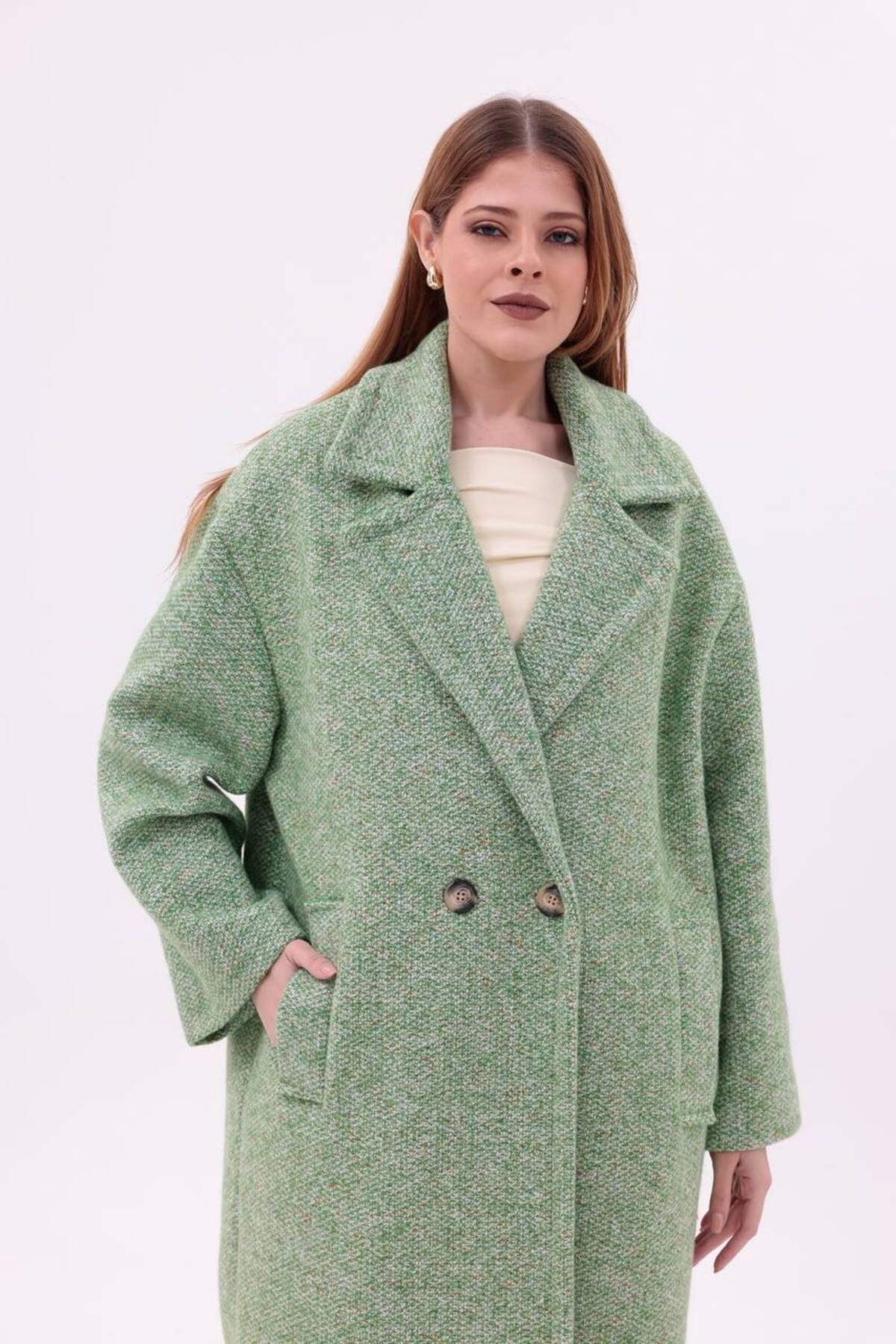 motix  Çift düğmeli içi astarlı kaşe kaban - Görsel 5