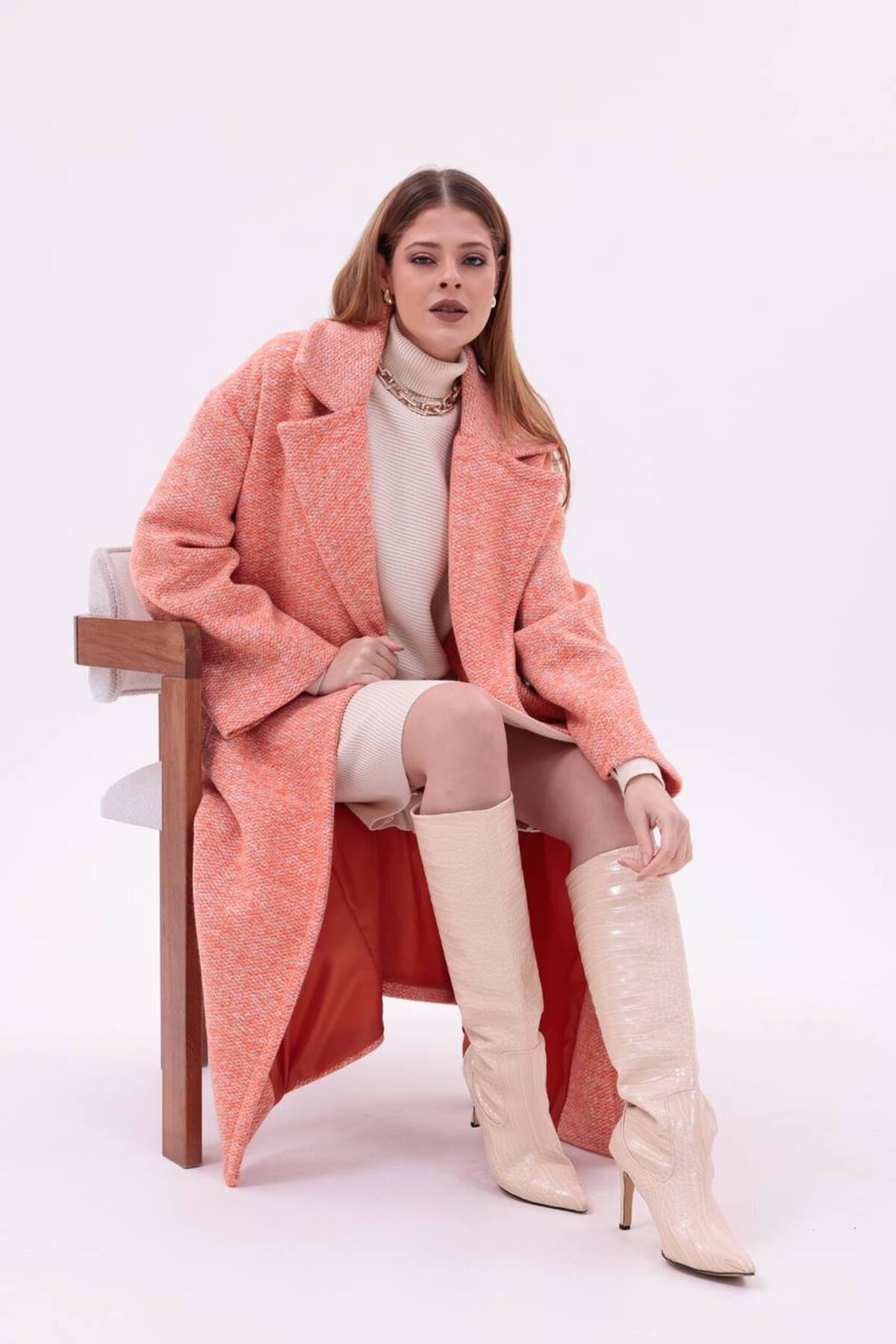 motix Çift düğmeli içi astarlı kaşe kaban görsel 7