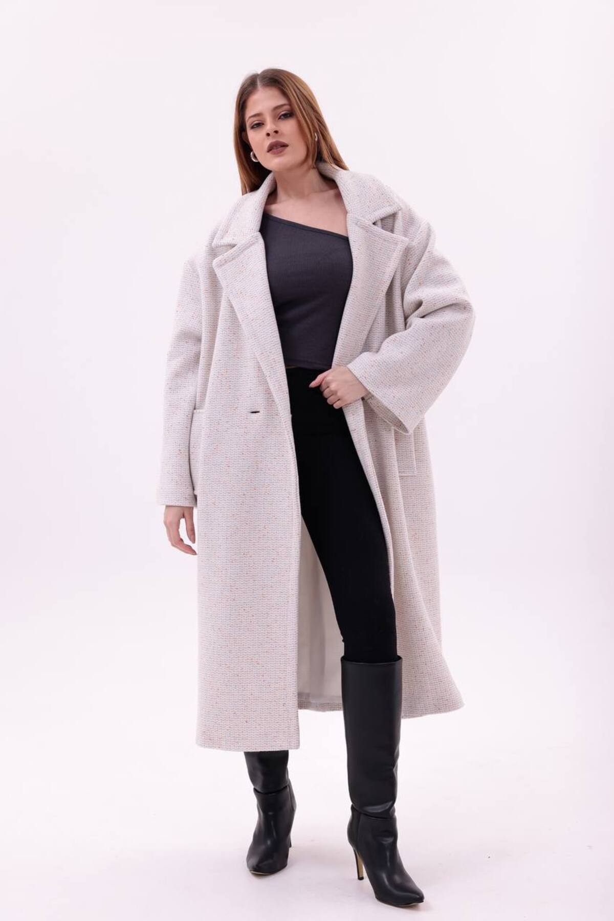 motix  Çift düğmeli içi astarlı kaşe kaban - Görsel 6