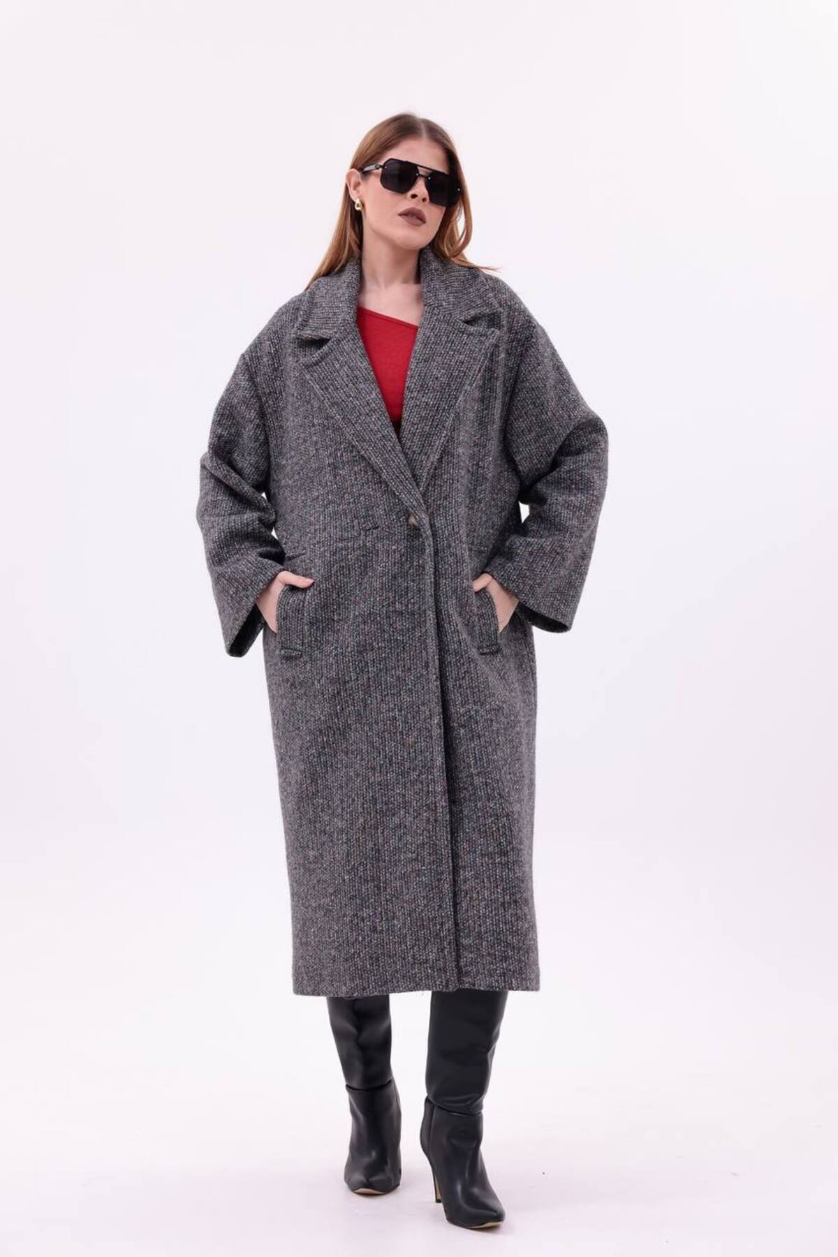 motix  Çift düğmeli içi astarlı kaşe kaban - Görsel 4