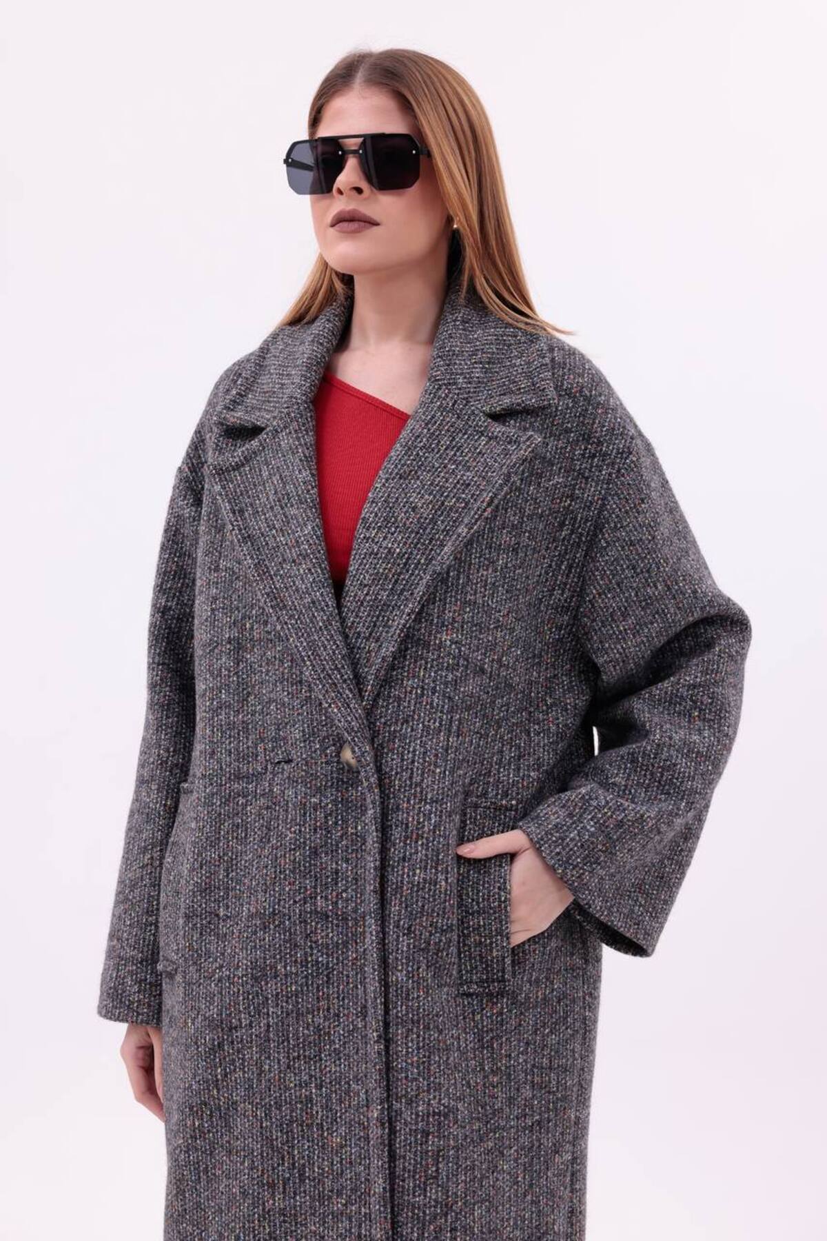 motix  Çift düğmeli içi astarlı kaşe kaban - Görsel 3