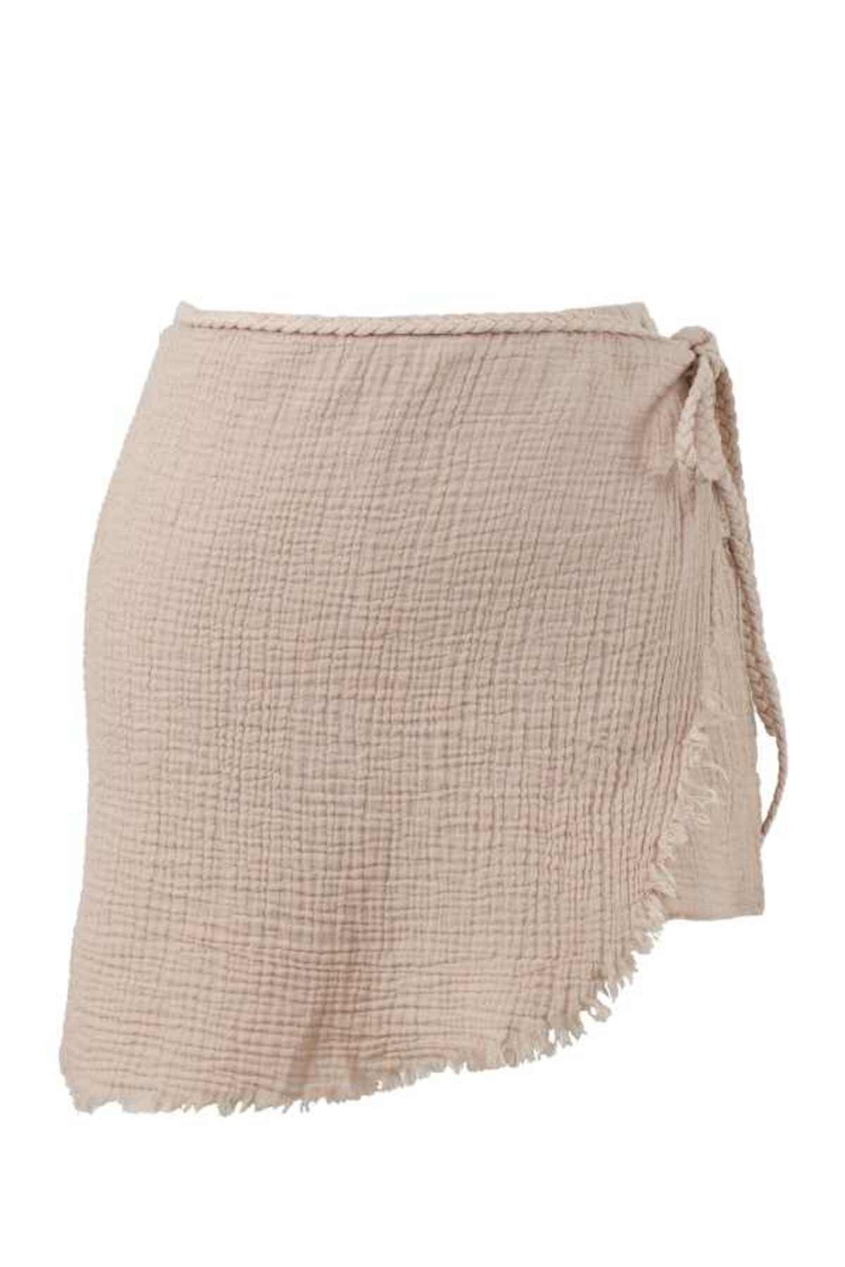 Asymmetrical Cut Muslin Shorts Skirt Flax
