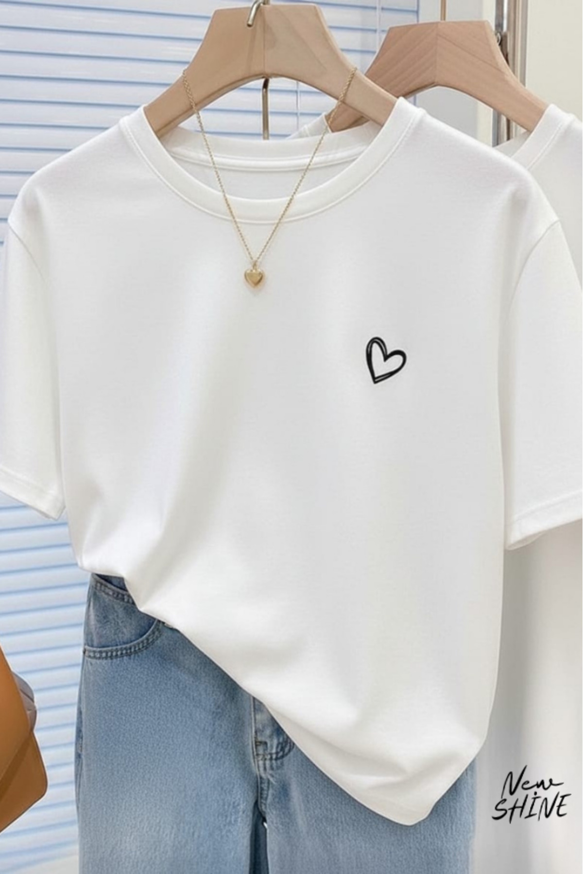 NEWSHİNE  Minik Kalp Baskılı Oversize T-shirt