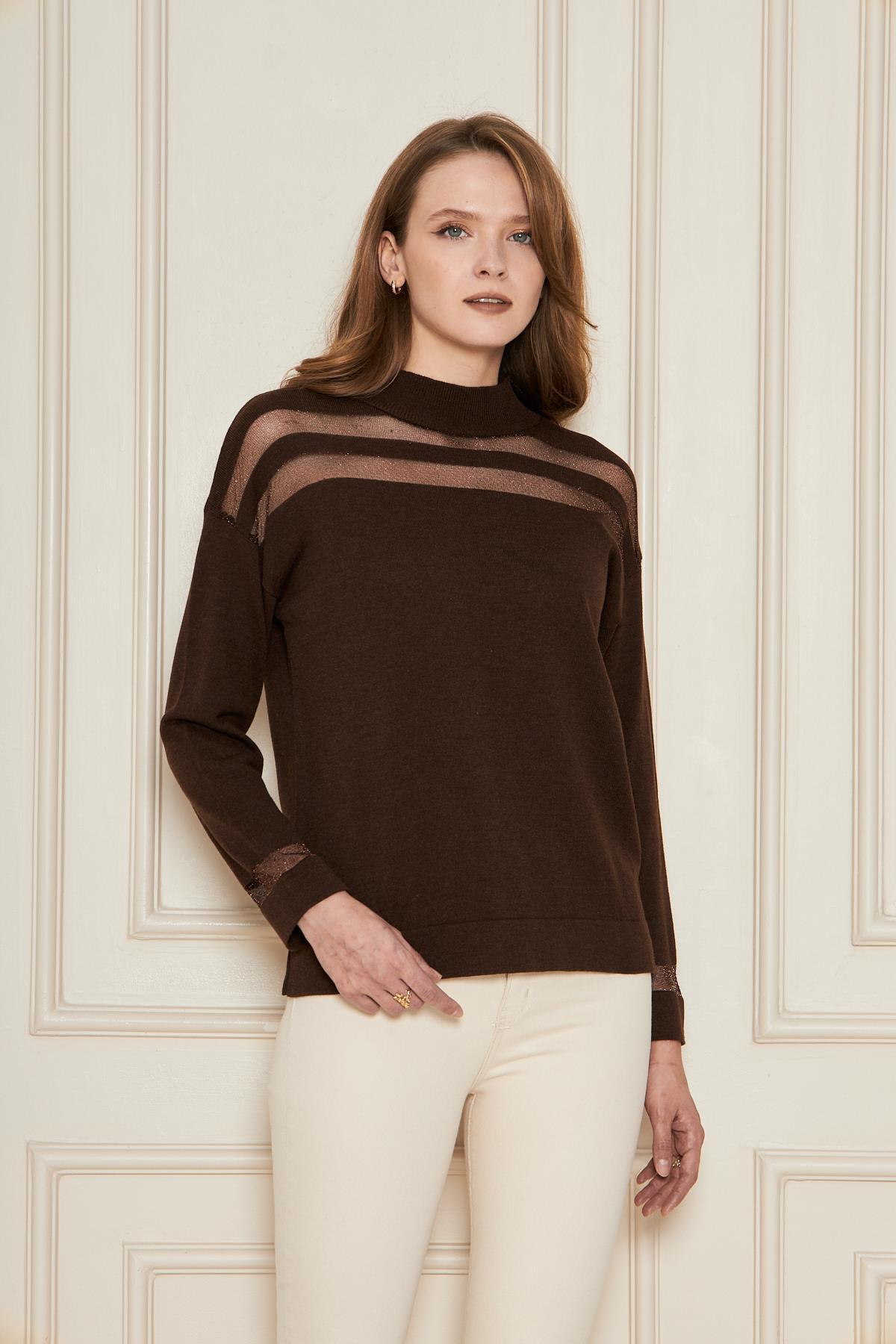 Irmak Kerekli  Transparan Çizgili Triko Kazak Triko Bluz 1107 - Görsel 7