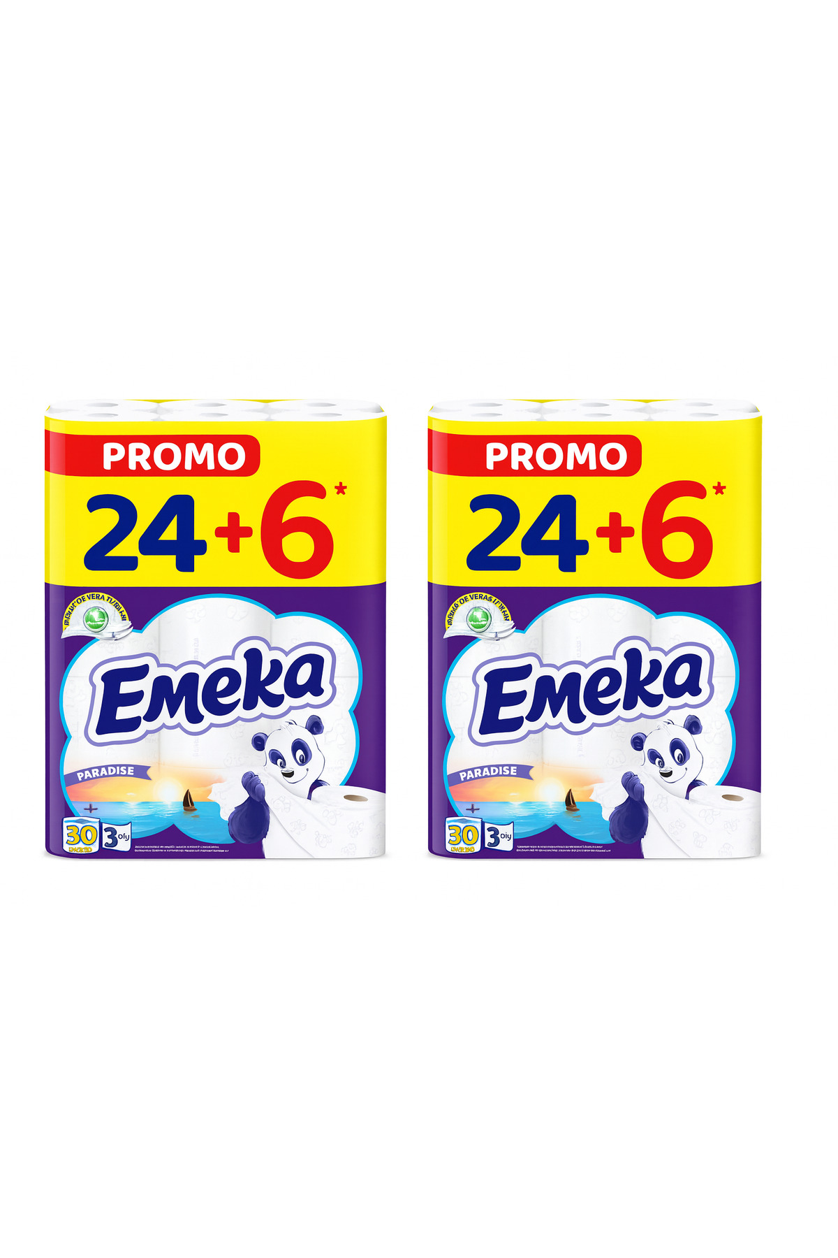 EMEKA Комплект от 2 букати - Тоалетна хартия 30 ролки 3 слоя Paradise (24+6 б...