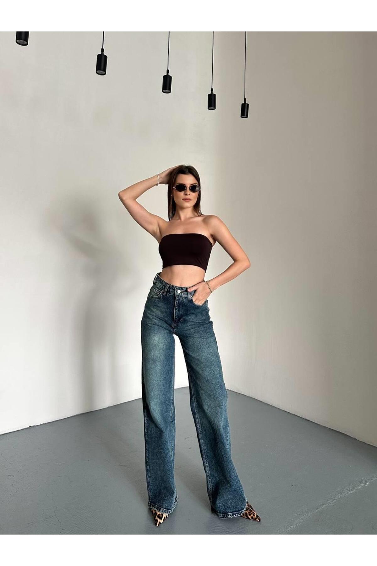 Safari  Palazzo Pantolon Likralı Yeşil Tintli