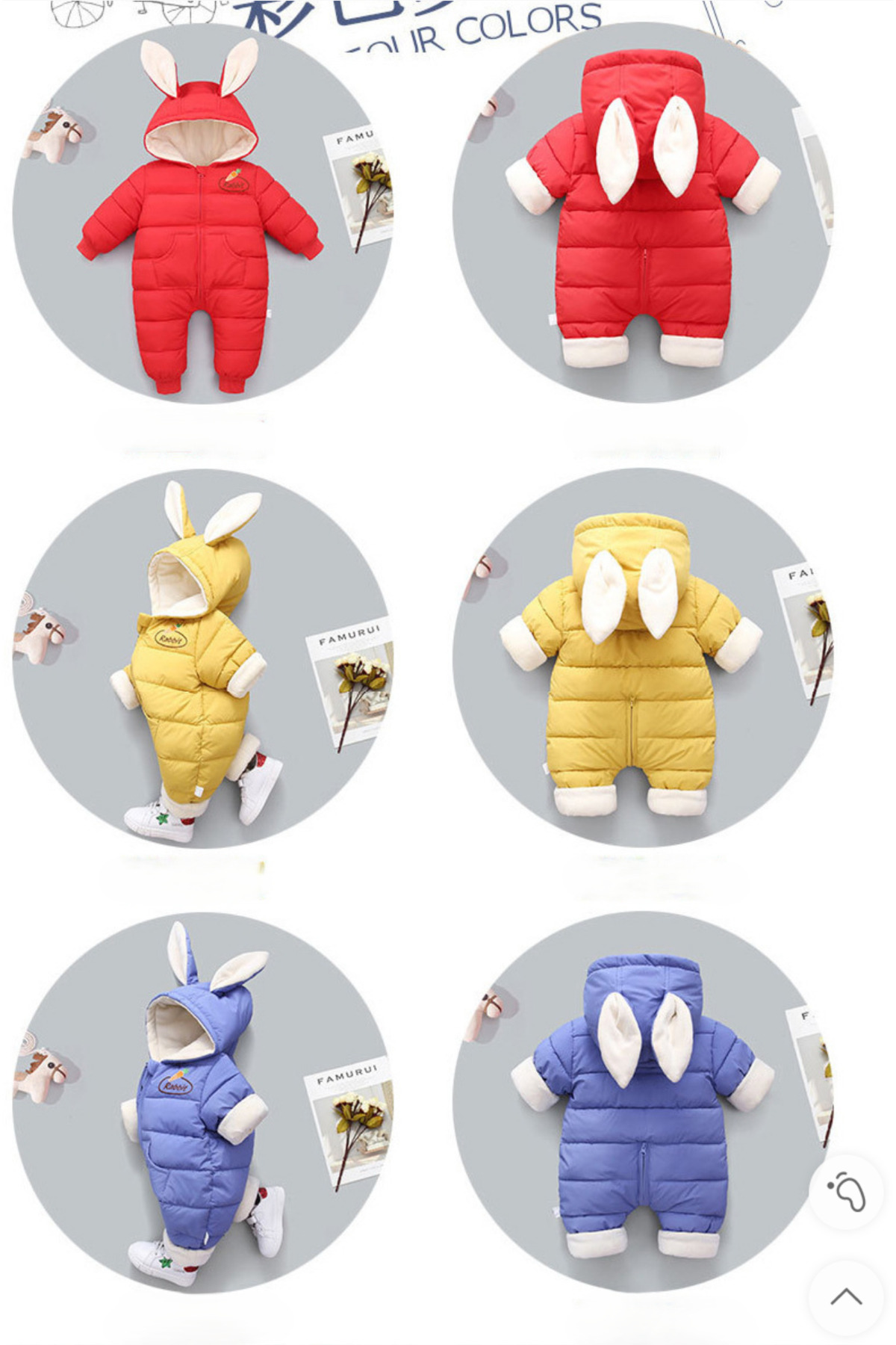 melisam.msg Kız Erkek Bebek Tavşan Kulaklı Kış Kalın Sevimli Astar Şişme Tulum Mont fotoğrafı 7 (önizleme)