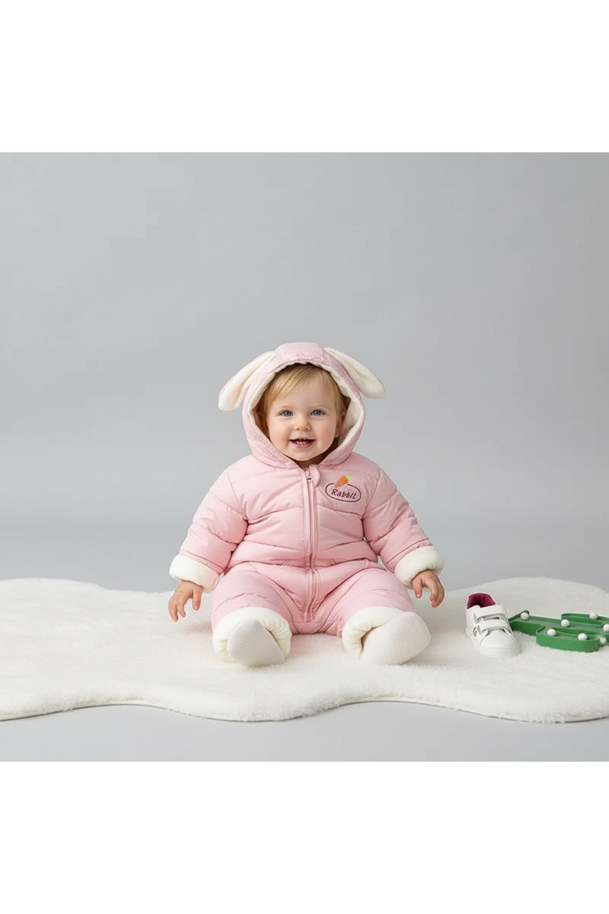 melisam.msg Kız Erkek Bebek Tavşan Kulaklı Kış Kalın Sevimli Astar Şişme Tulum Mont fotoğrafı 2 (önizleme)