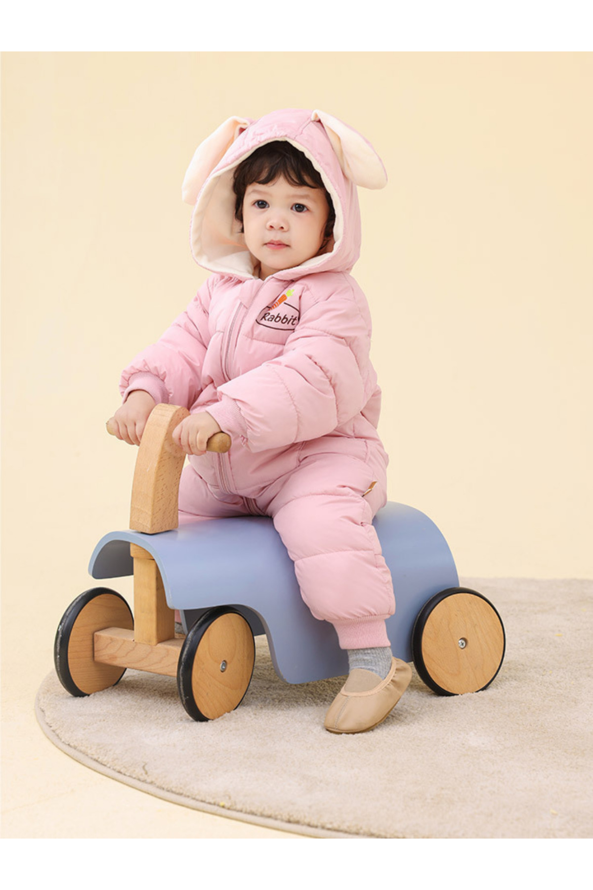 melisam.msg Kız Erkek Bebek Tavşan Kulaklı Kış Kalın Sevimli Astar Şişme Tulum Mont fotoğrafı 5 (önizleme)