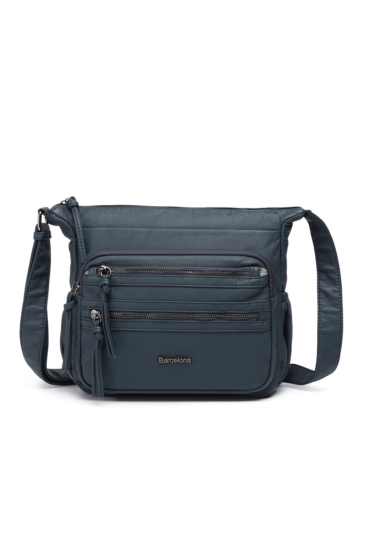 Barcelona Small Multi Pockets Long Crossbody Bag Sports Casual Women Shoulder Bag Jeans Blue