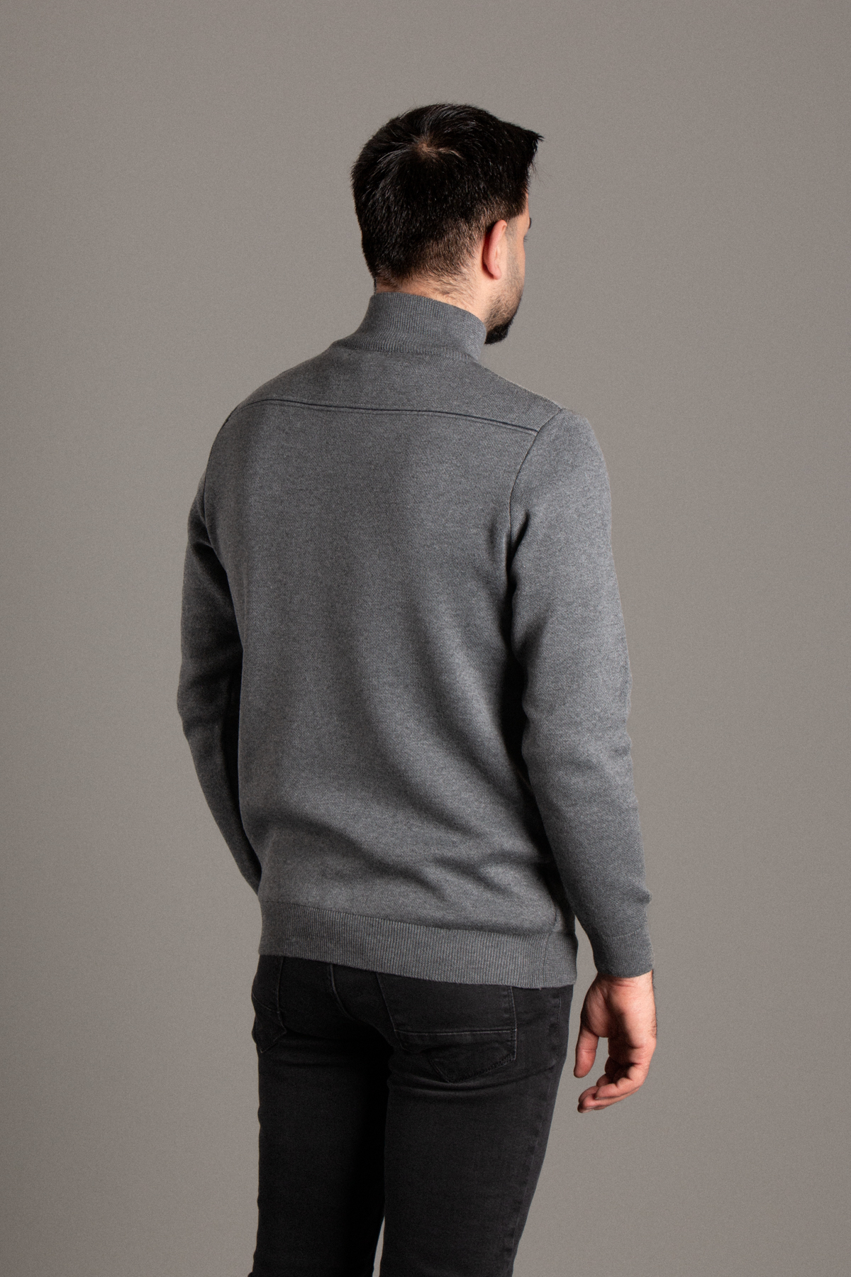ZEKİ ÖZER  ERKEK ANTRASİT FERMUARLI DİK YAKA TRİKO - Görsel 6