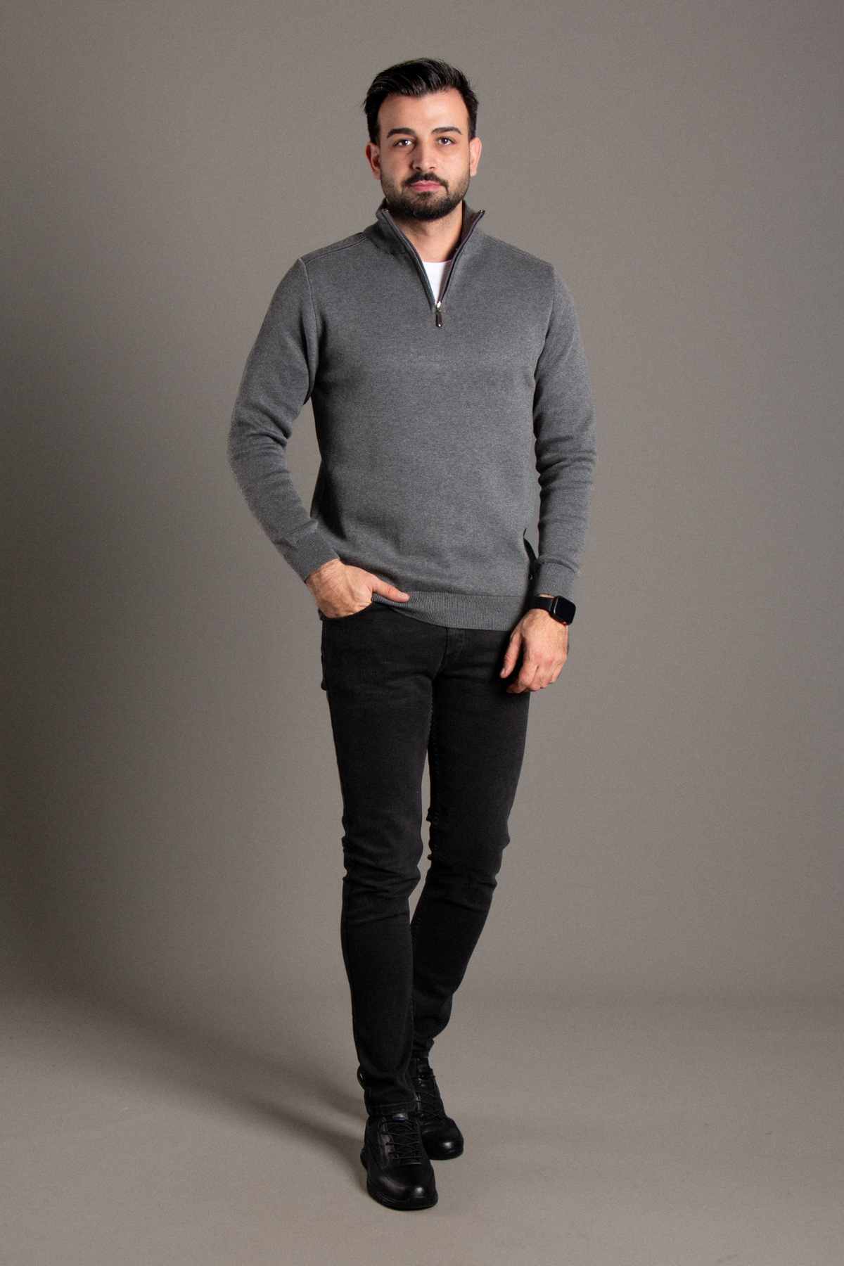 ZEKİ ÖZER  ERKEK ANTRASİT FERMUARLI DİK YAKA TRİKO - Görsel 3