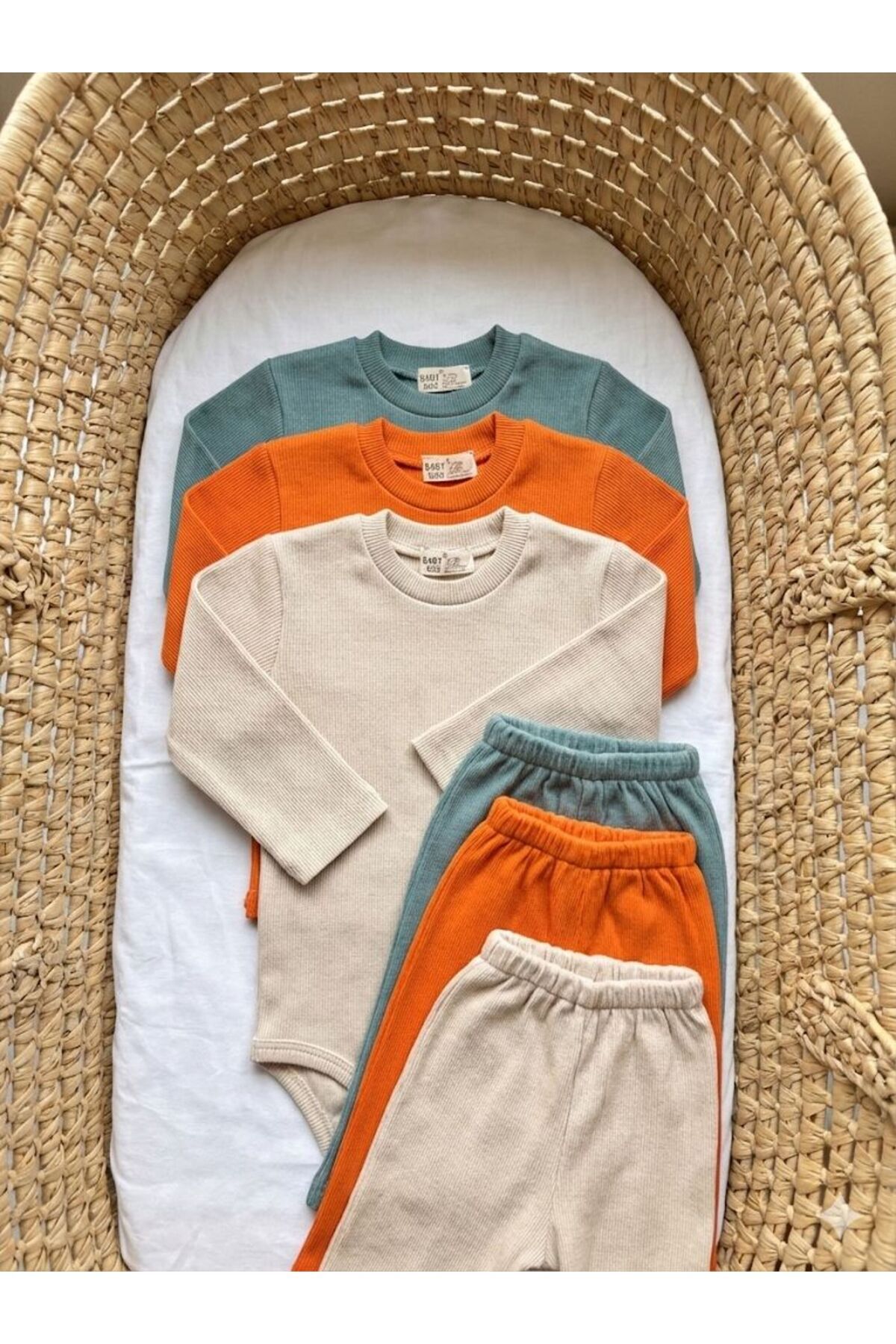 babykugu 3'lü %100 Pamuklu Uzun Kol Bebek Body Pantolon Takım fotoğrafı 4 (önizleme)