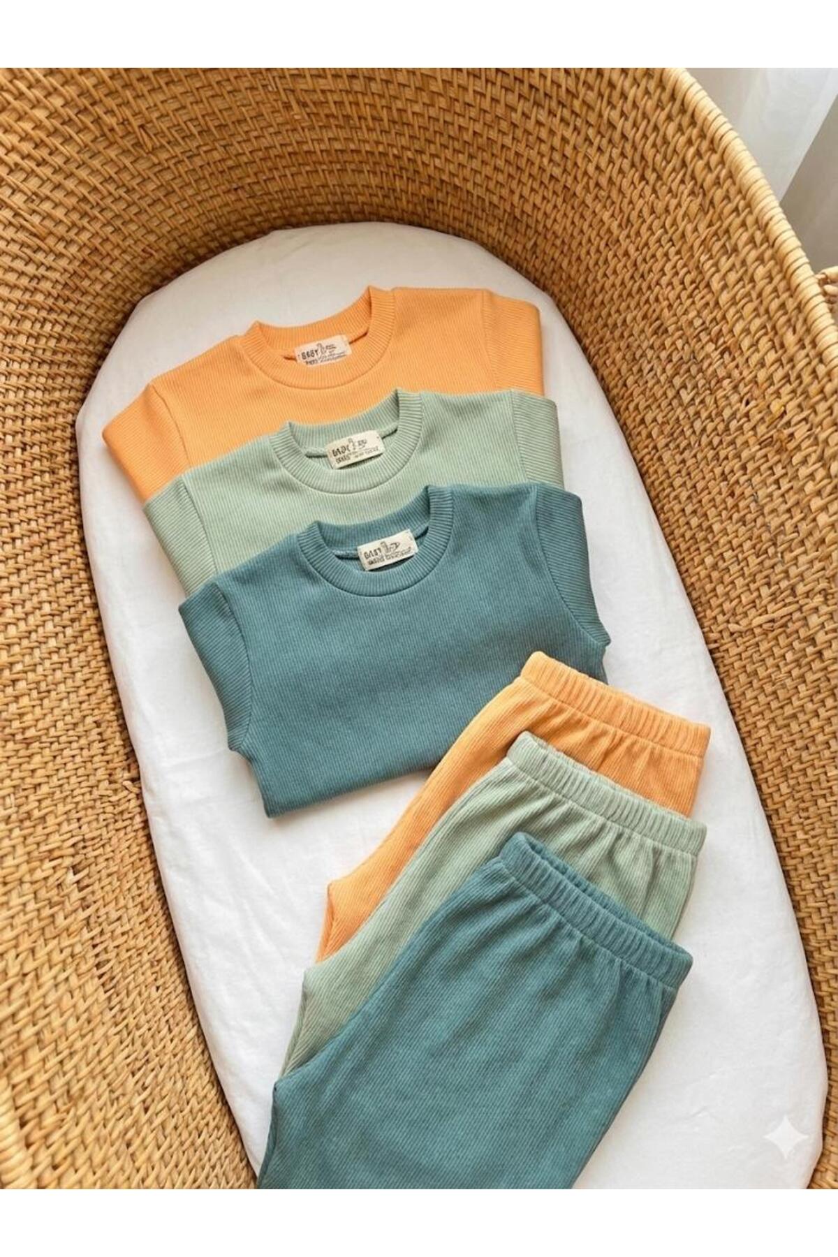 babykugu 3'lü %100 Pamuklu Uzun Kol Bebek Body Pantolon Takım fotoğrafı 5 (önizleme)