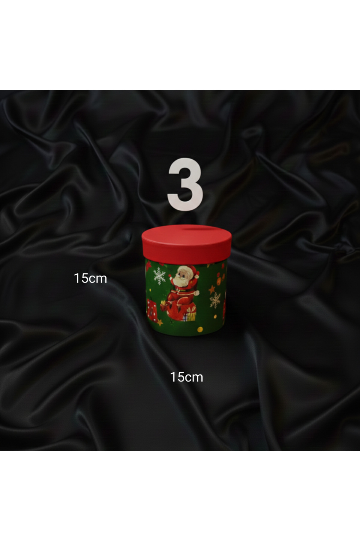 Yılbaşı Temalı 3Lü Set Silindir Şeklinde Boş Hediye Kutusu, Sert Mukavva Kutu (20cm-17cm-15cm)