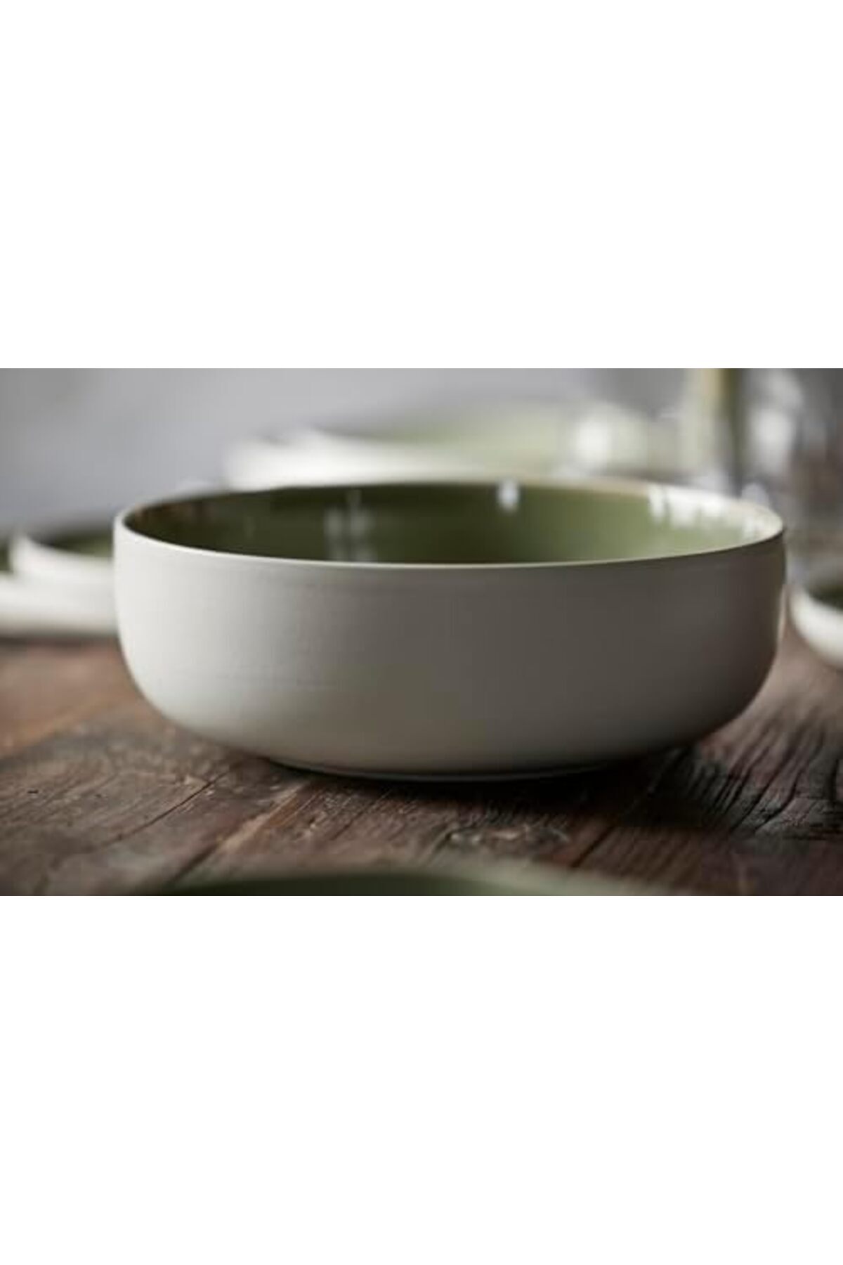 Yıldızan trea_ Studıo Round Seramik Salata Kasesi Mat Beyaz/Parlak Yosun Çap:25 Cm _yola 1198781