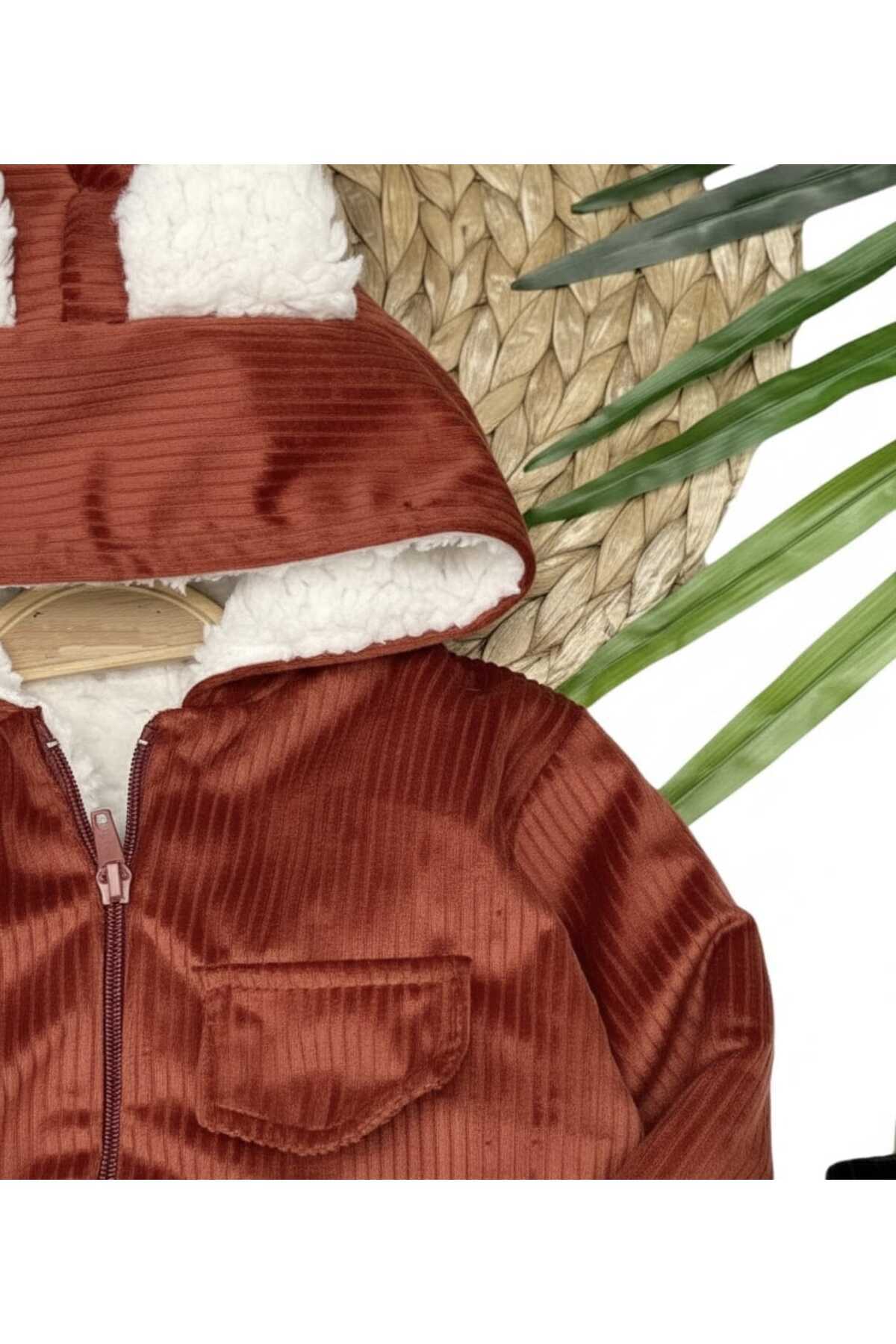 NOMİRO Wellsoft Süper Yumuşak Fitilli Kadife Bebek Tulumu - Kulaklı Kapüşonlu fotoğrafı 2 (önizleme)