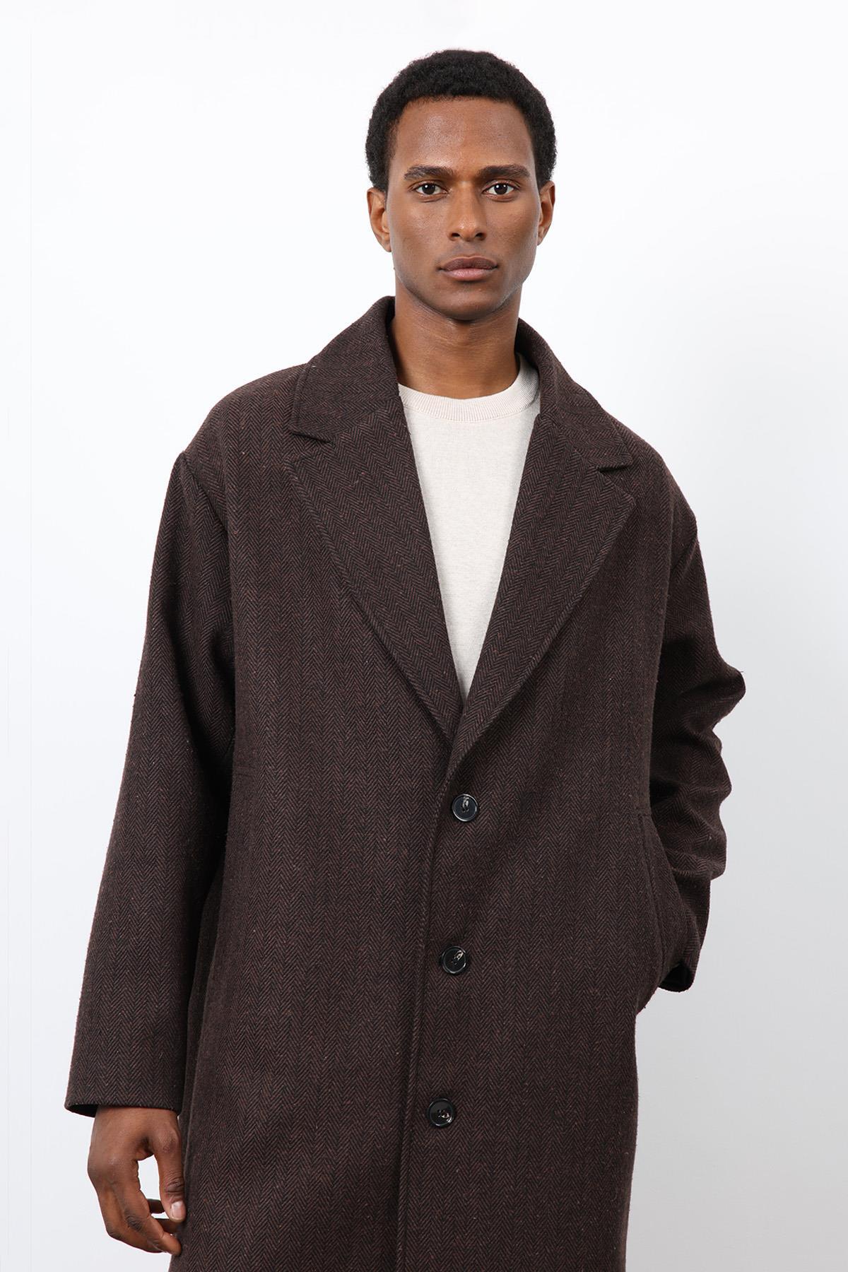 کت مردانه Coffee Relax Fit Herringbone Pattern — قهوه‌ای A25Y6203 — تصویر 6 از 8