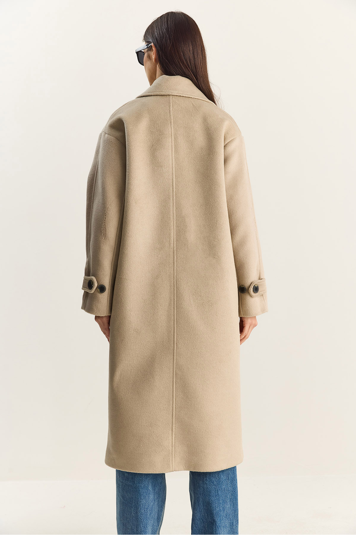 Bianco Lucci  Kadın Kruvaze Yaka Astarlı Oversize Uzun Kaşe Kaban 3509 60283849 - Görsel 8