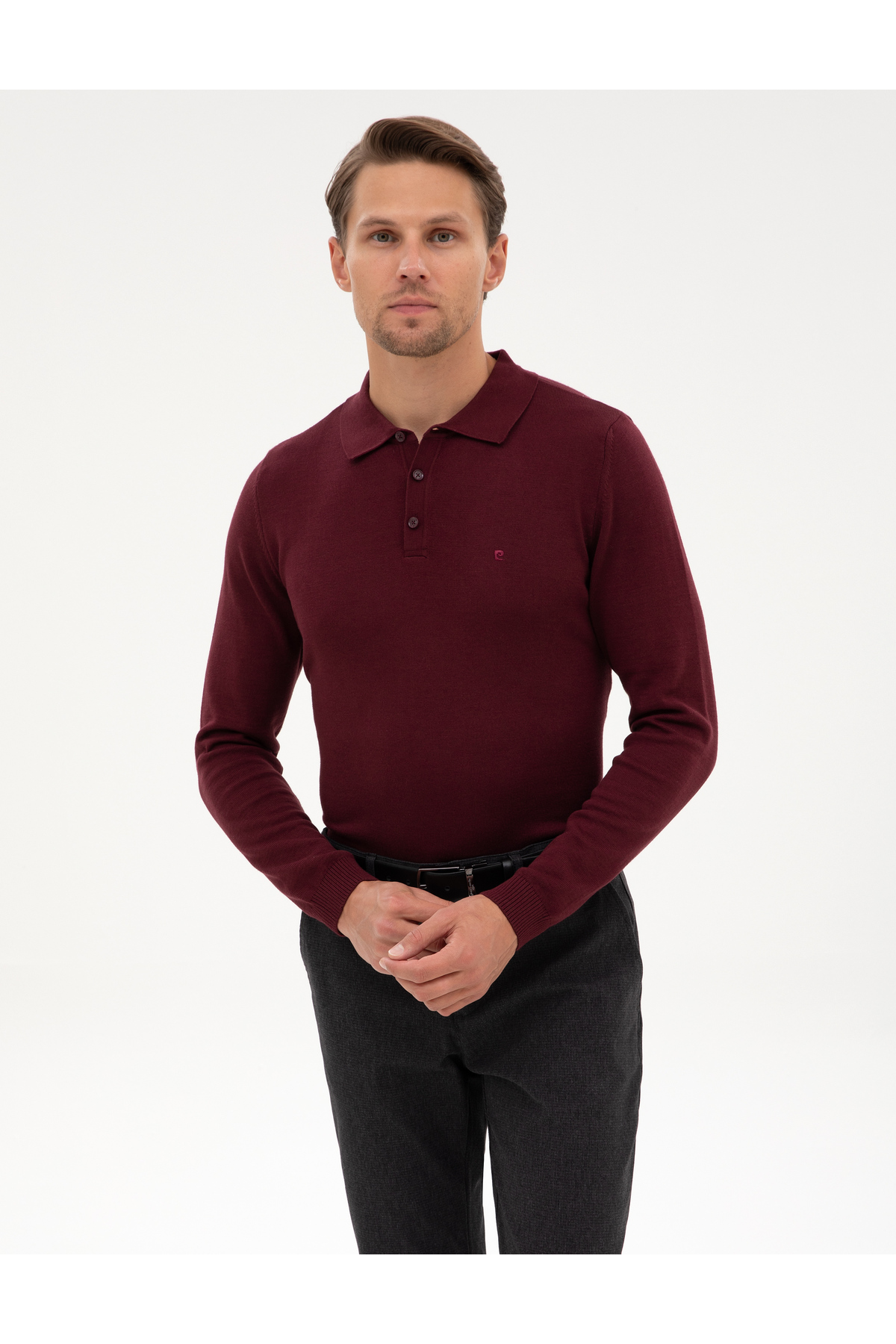 پیر کاردین ژاکت بافتنی یقه اسکی یقه گرد قرمز مدل Claret 50315405-VR177