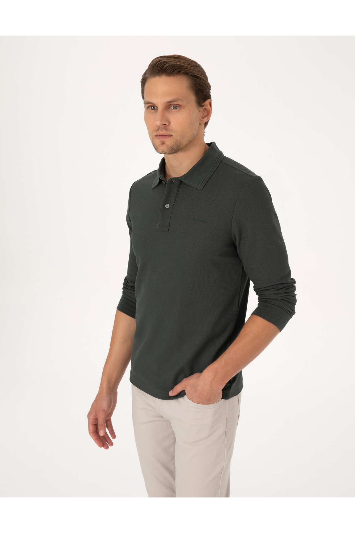 Pierre Cardin Koyu Haki Slim Fit Sweatshirt 50311678-VR111 görsel 3