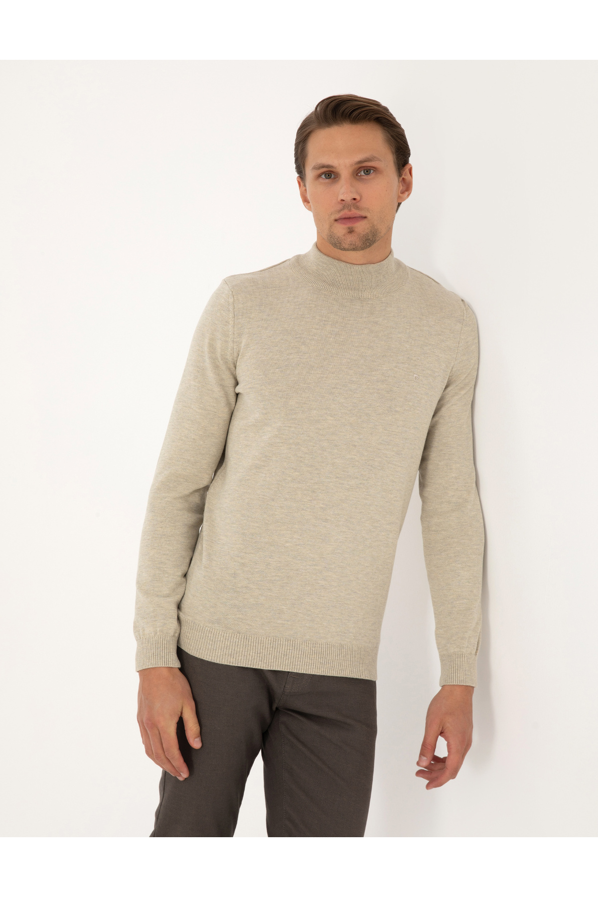 پیر کاردین ژاکت بافتنی یقه اسکی طرح ملانژ شنی اسلیم فیت کد ۵۰۳۱۵۴۵۷-VR123