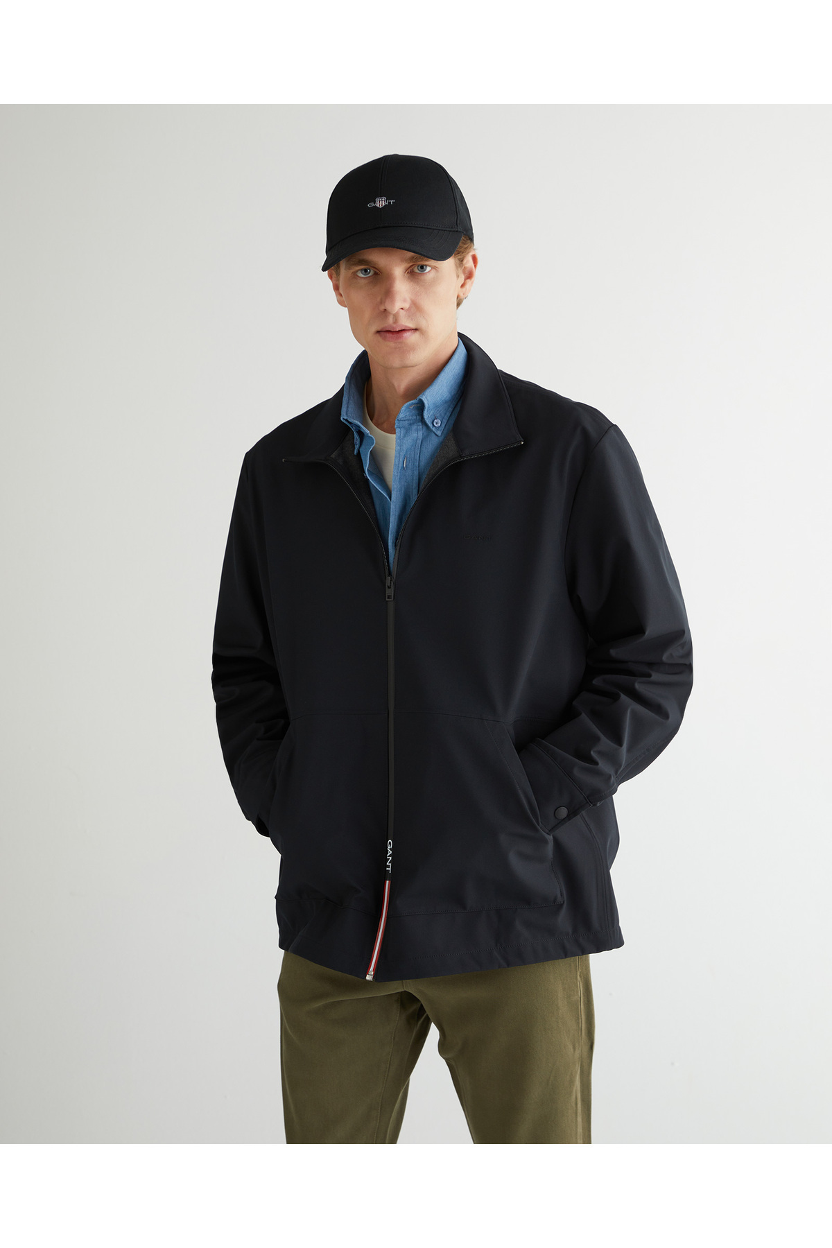 گنت ژاکت یقه ایستاده معمولی مشکی مردانه