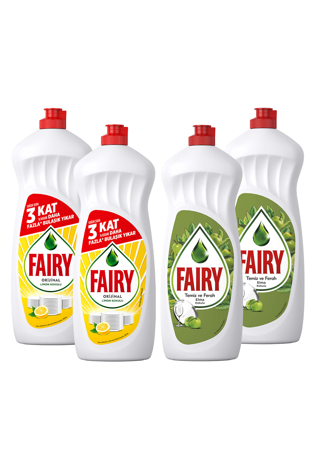 Fairy Sıvı Bulaşık Deterjanı 4'lü Paket: Limon 650 ml x2 & Elma