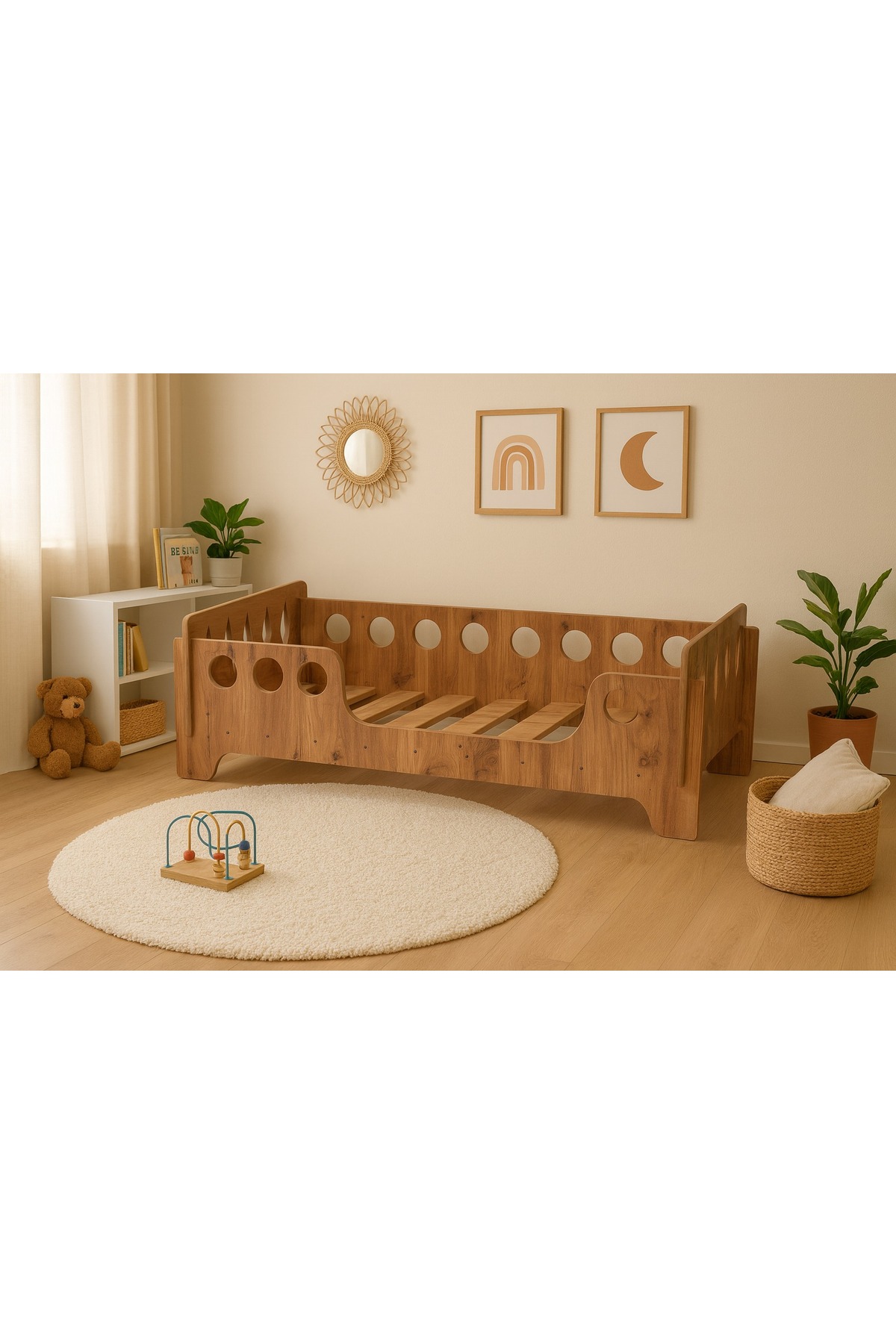 Genel Markalar Ceviz Montessori Karyola 70x140, Ceviz MDF, Ahşap Detaylı Güvenli Çocuk Yatağı fotoğrafı 4 (önizleme)