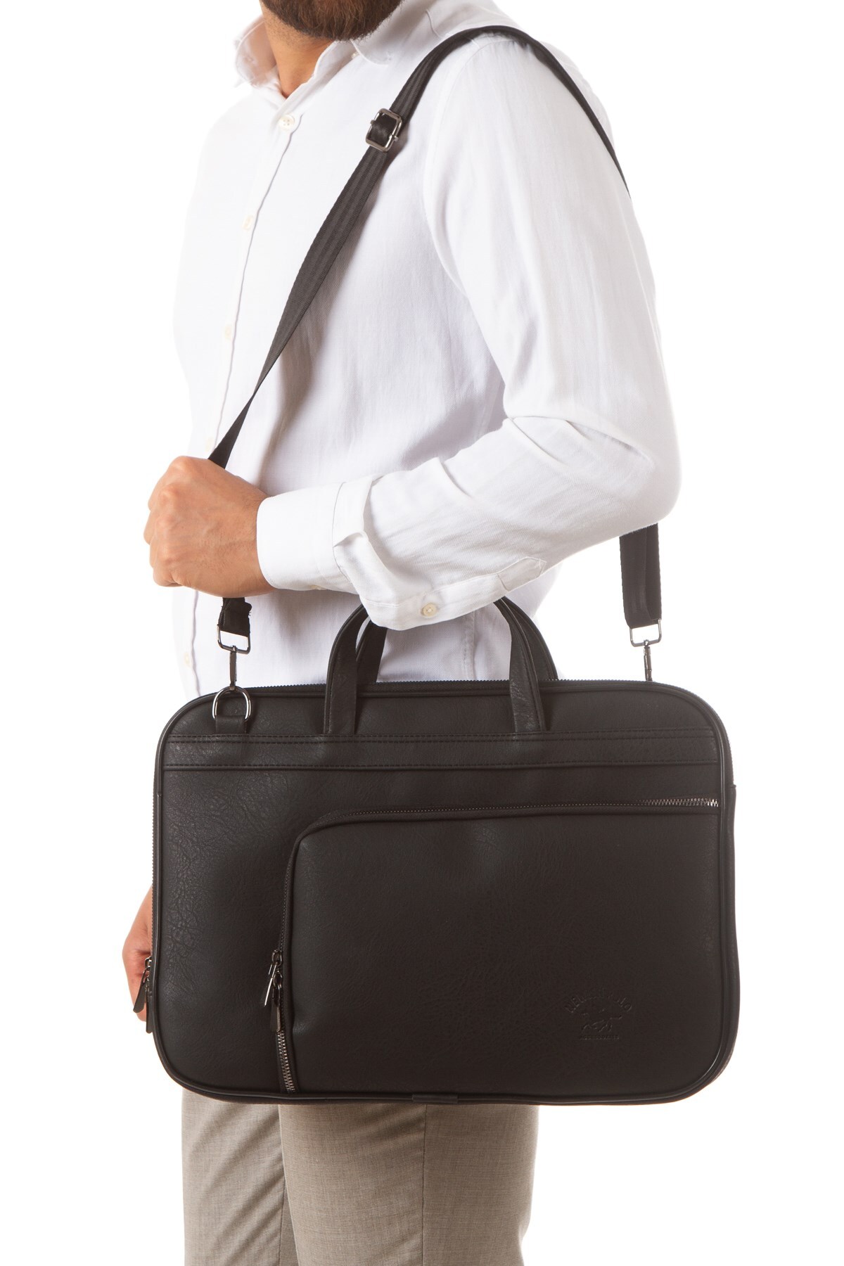 Newish Polo  Erkek Siyah Suni Deri Deri Evrak ve Laptop Çantası - Görsel 6