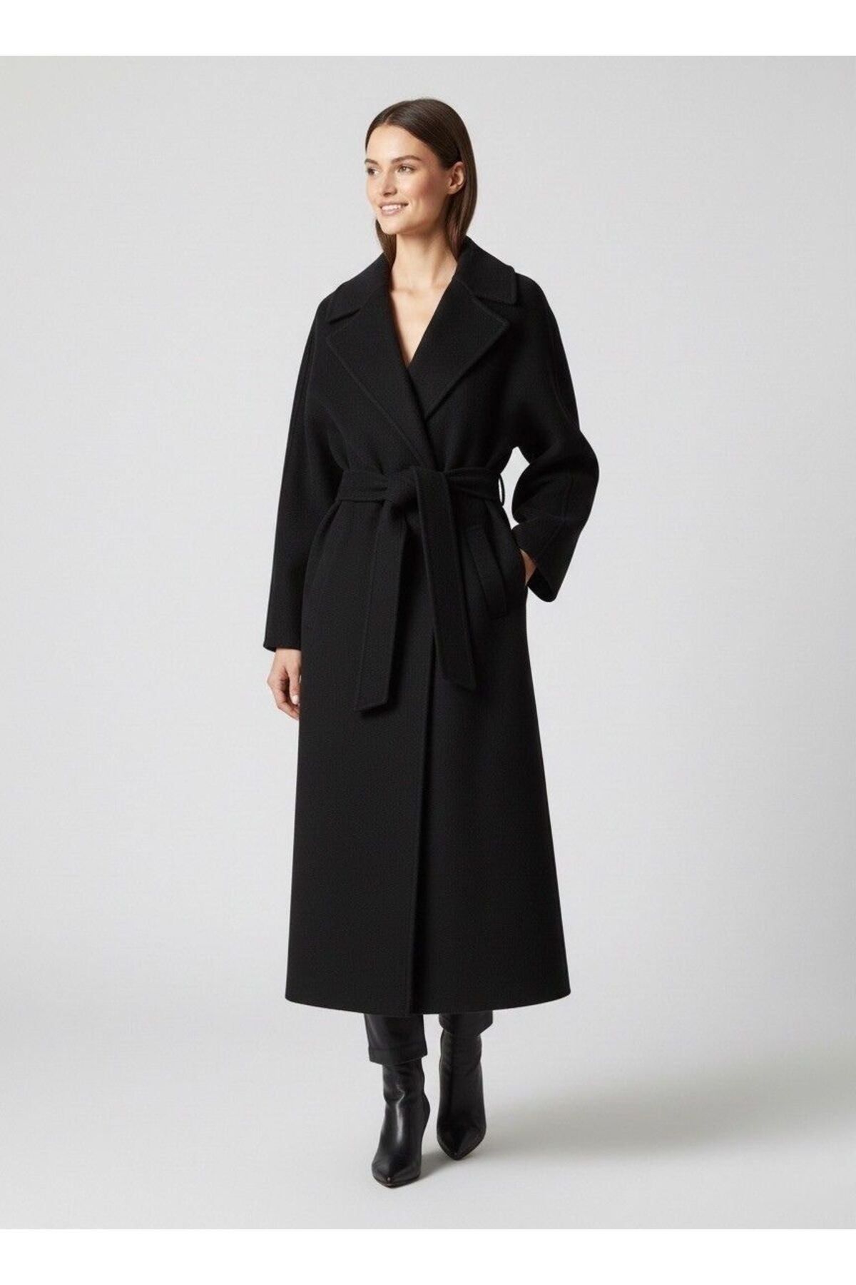 Tangül&Ali'S Moda Evi  Premium Kuşaklı Astarlı Uzun Kaşe Kaban - Görsel 2