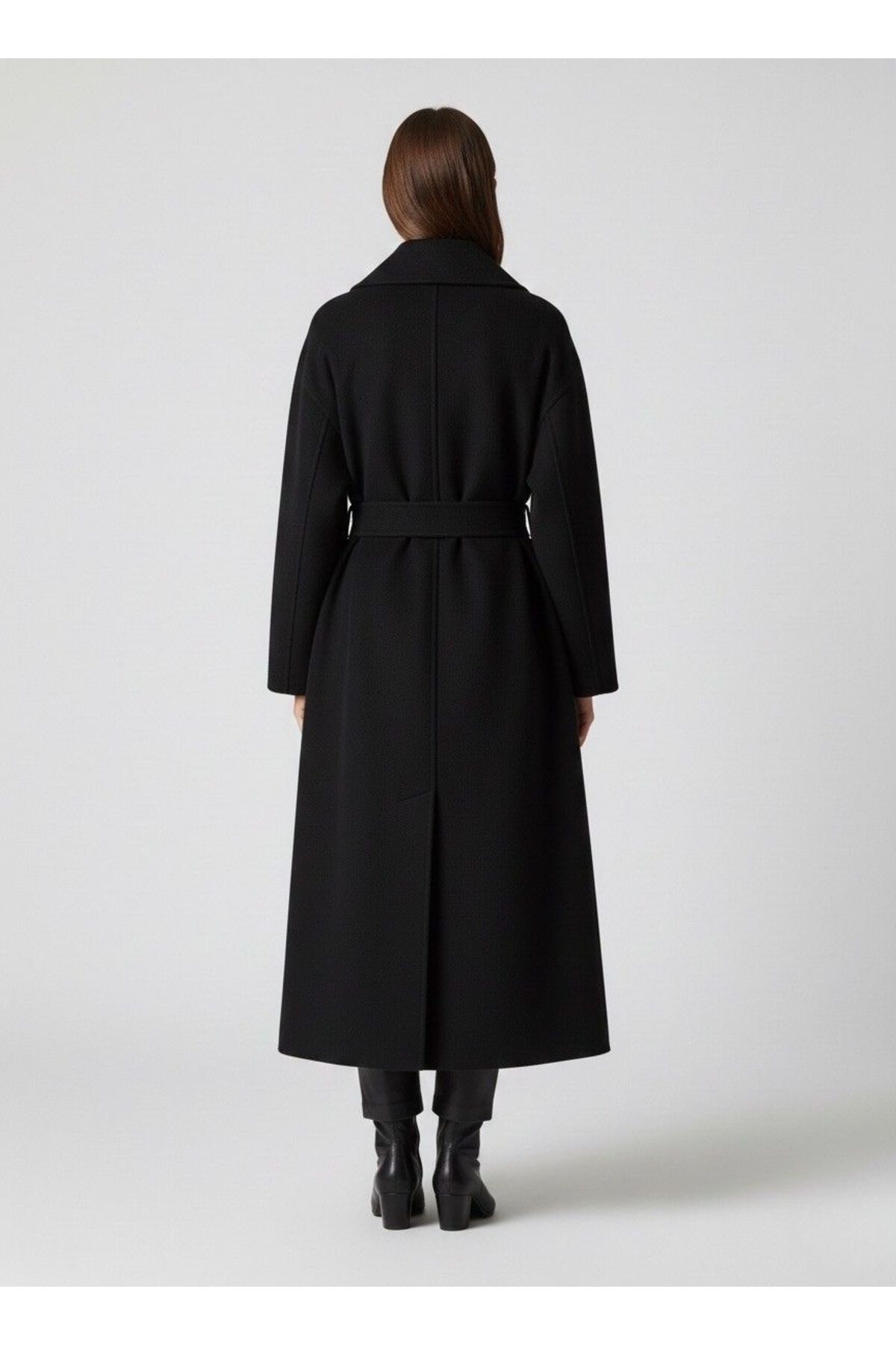 Tangül&Ali'S Moda Evi  Premium Kuşaklı Astarlı Uzun Kaşe Kaban - Görsel 3