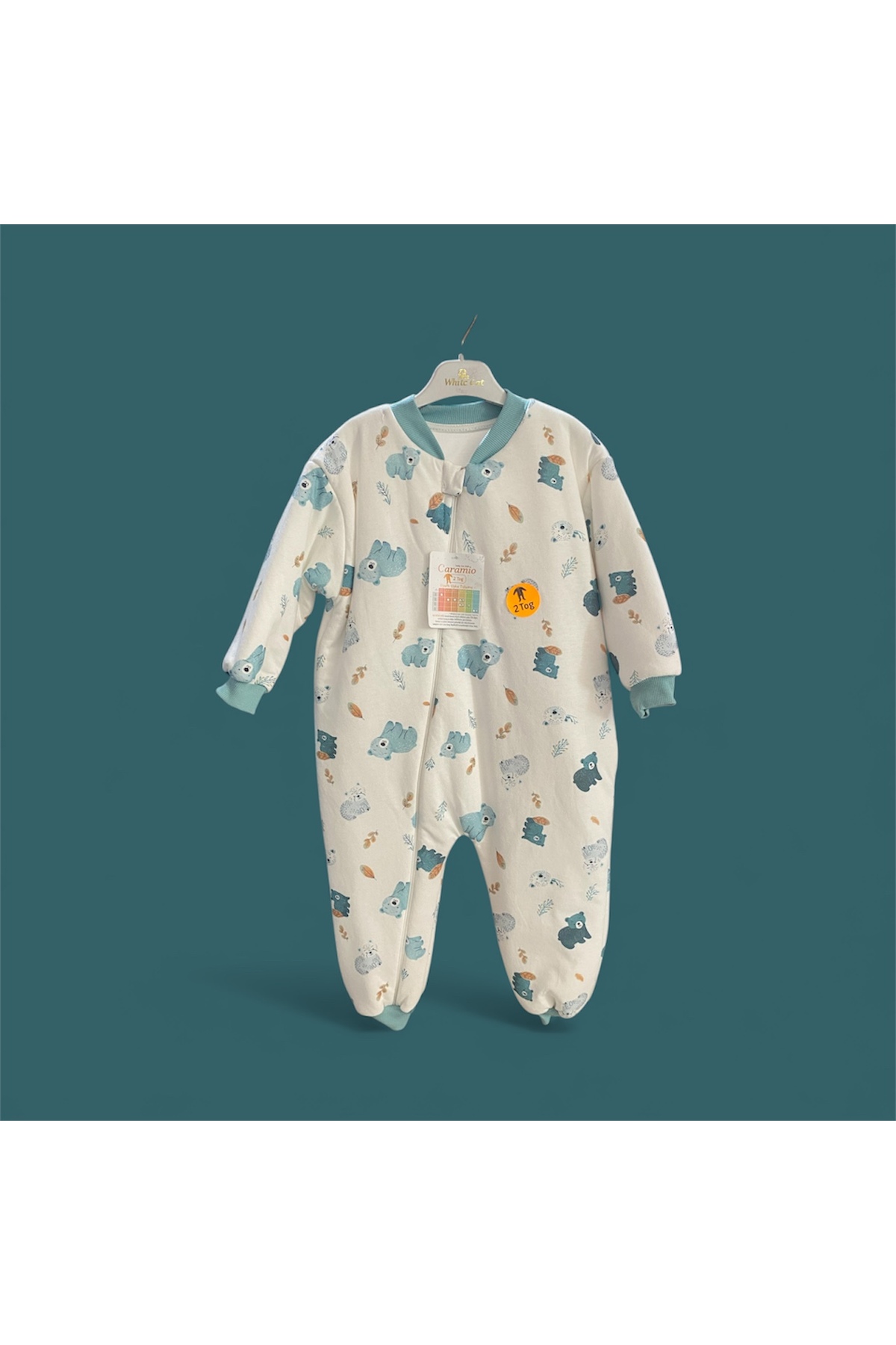 Caramio Ayıcık Desenli Astarlı Uzun Kollu Pamuklu Kışlık Erkek Çocuk Bebek Uyku Tulumu fotoğrafı 2 (önizleme)