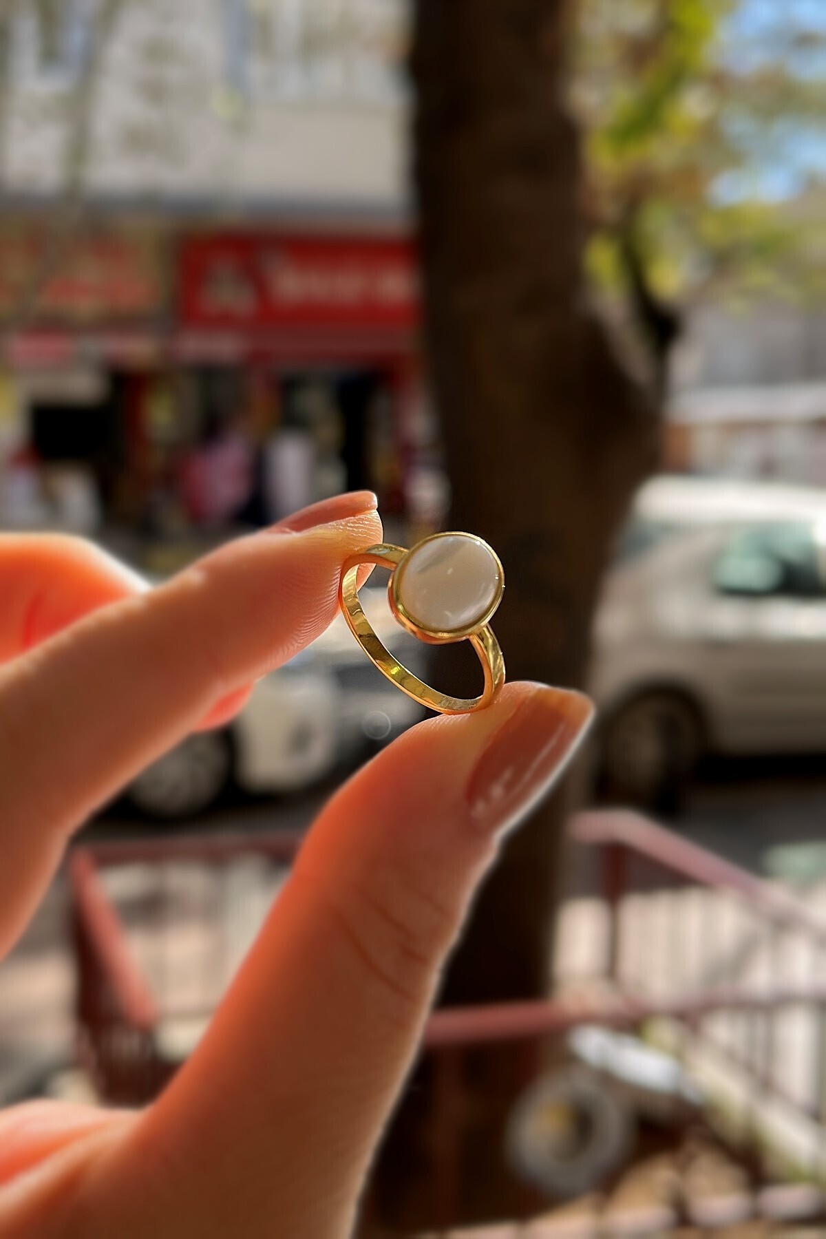 Erer Gümüş Gümüş 10x8 mm taşlı altın kaplama yüzük