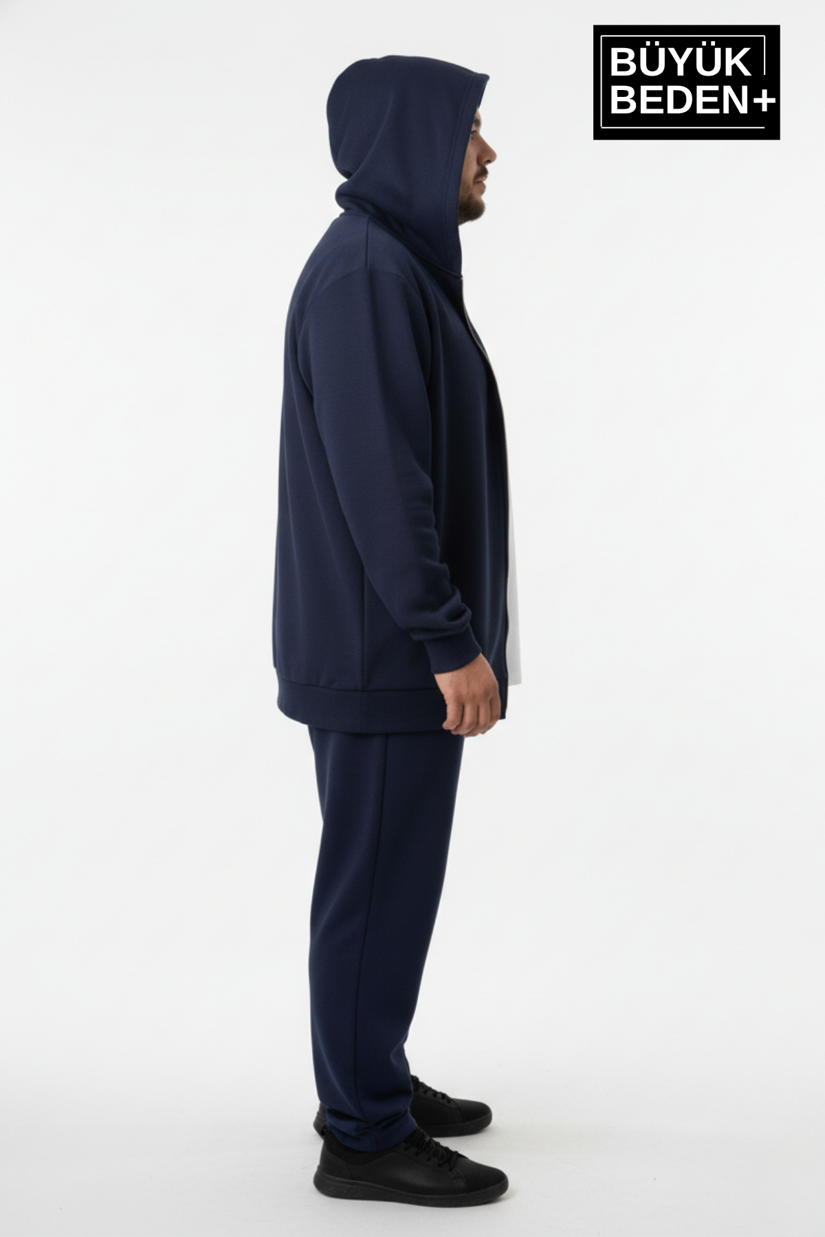 Süperlife Erkek Büyük Beden Fermuarlı Kapüşonlu ince Sweatshirt Hırka - Rahat Kalıp SPR26BHR960 görsel 4