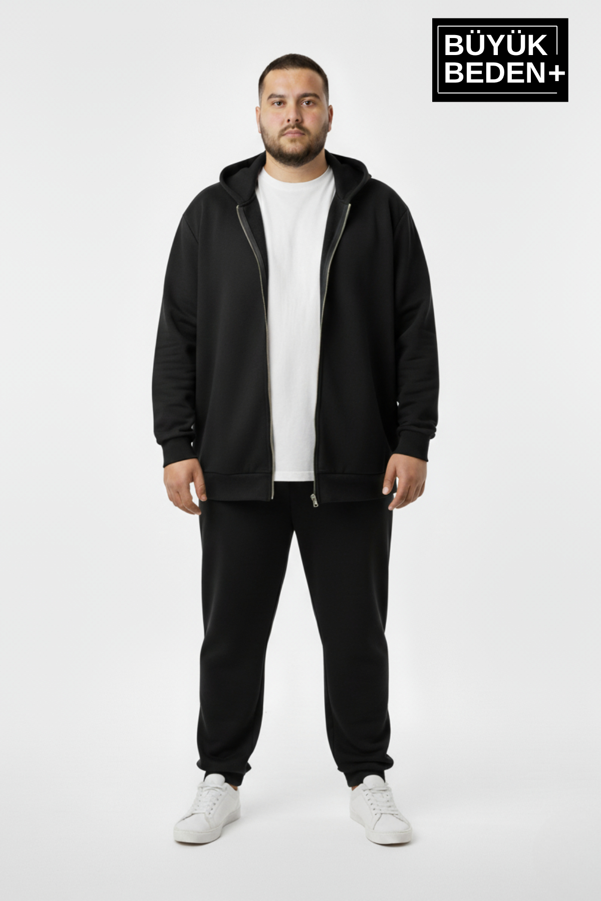 Süperlife Erkek Büyük Beden Fermuarlı Kapüşonlu ince Sweatshirt Hırka - Rahat Kalıp SPR26BHR960