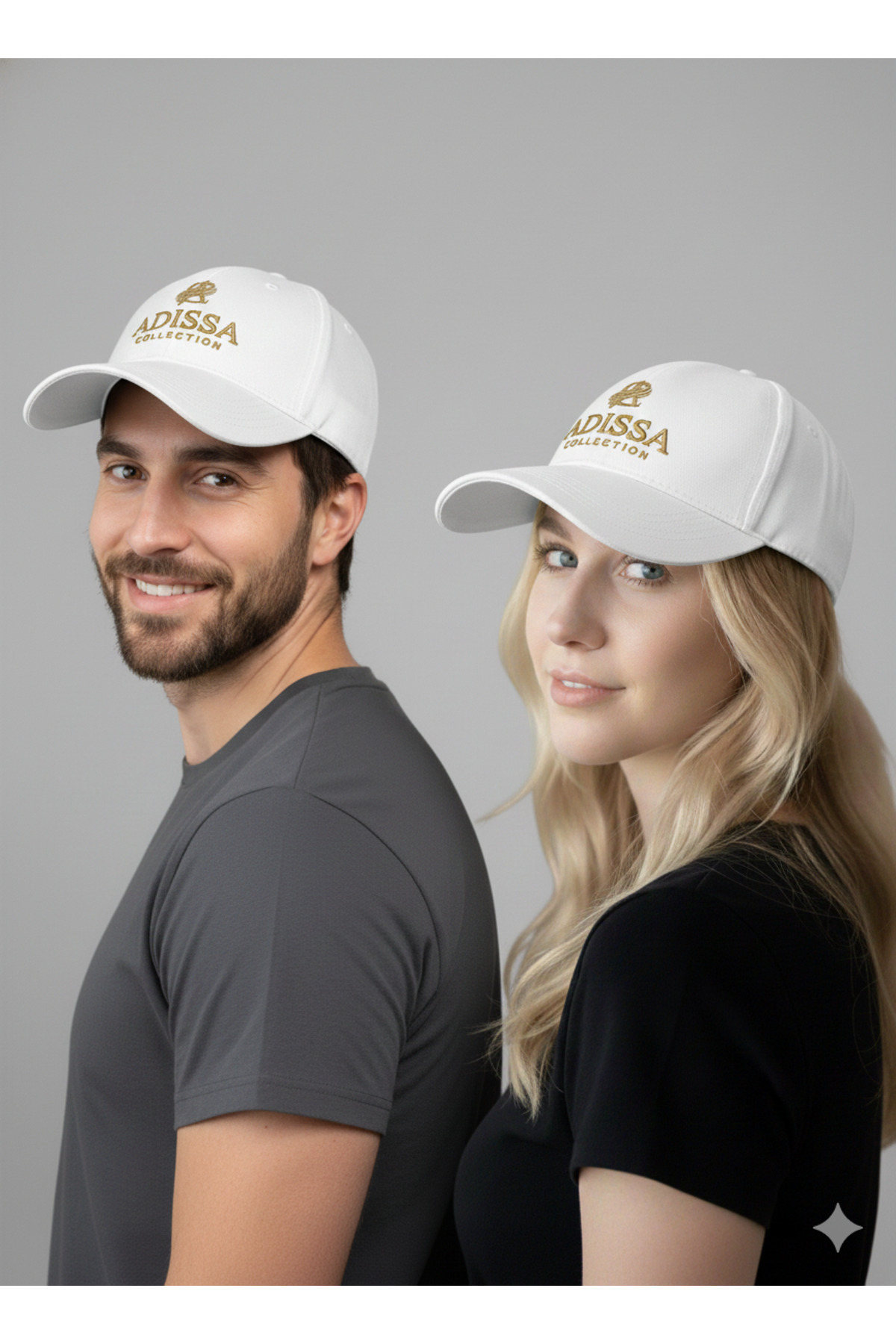 adissa collection Lüks Gabardin Kumaş Unisex Gold Nakışlı Beyaz Cap | Yazlık, Nefes Alan, Ayarlanabilir Beden Şapka