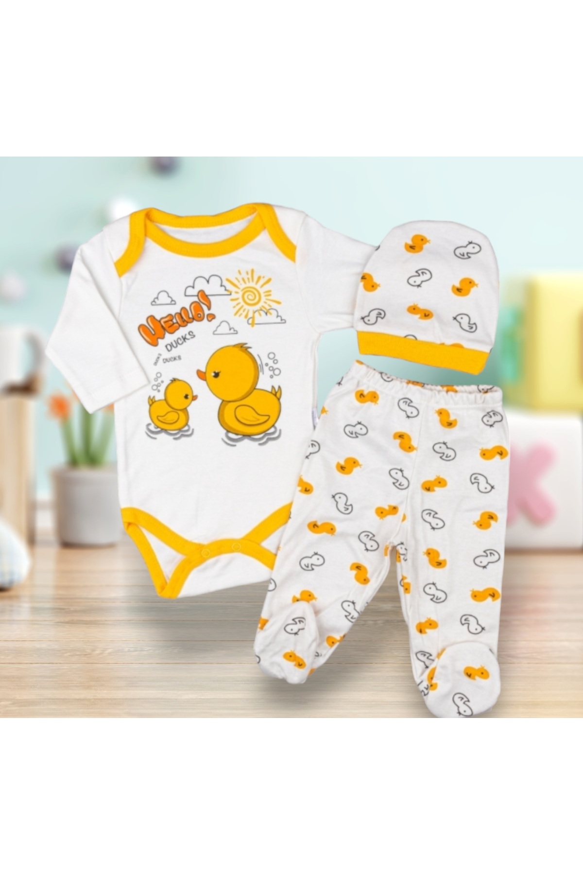 Cici Kızlar Toys Ördek Desenli Yenidoğan 3'lü Zıbın Seti - Fiyatı