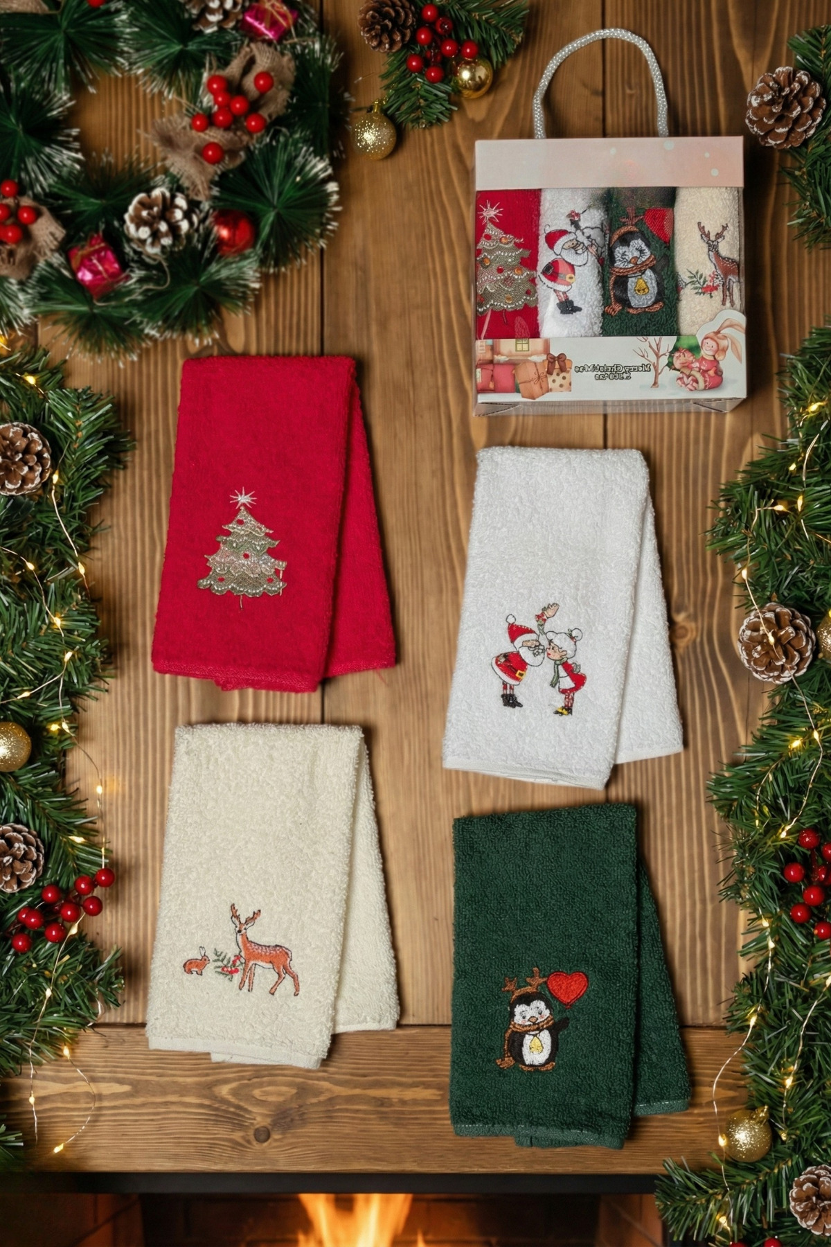 My Catherine Yılbaşı 4'lü Kutulu El Havlusu - Mutfak Havlusu Seti Kurulama Bezi 30x50 cm | Hediyelik