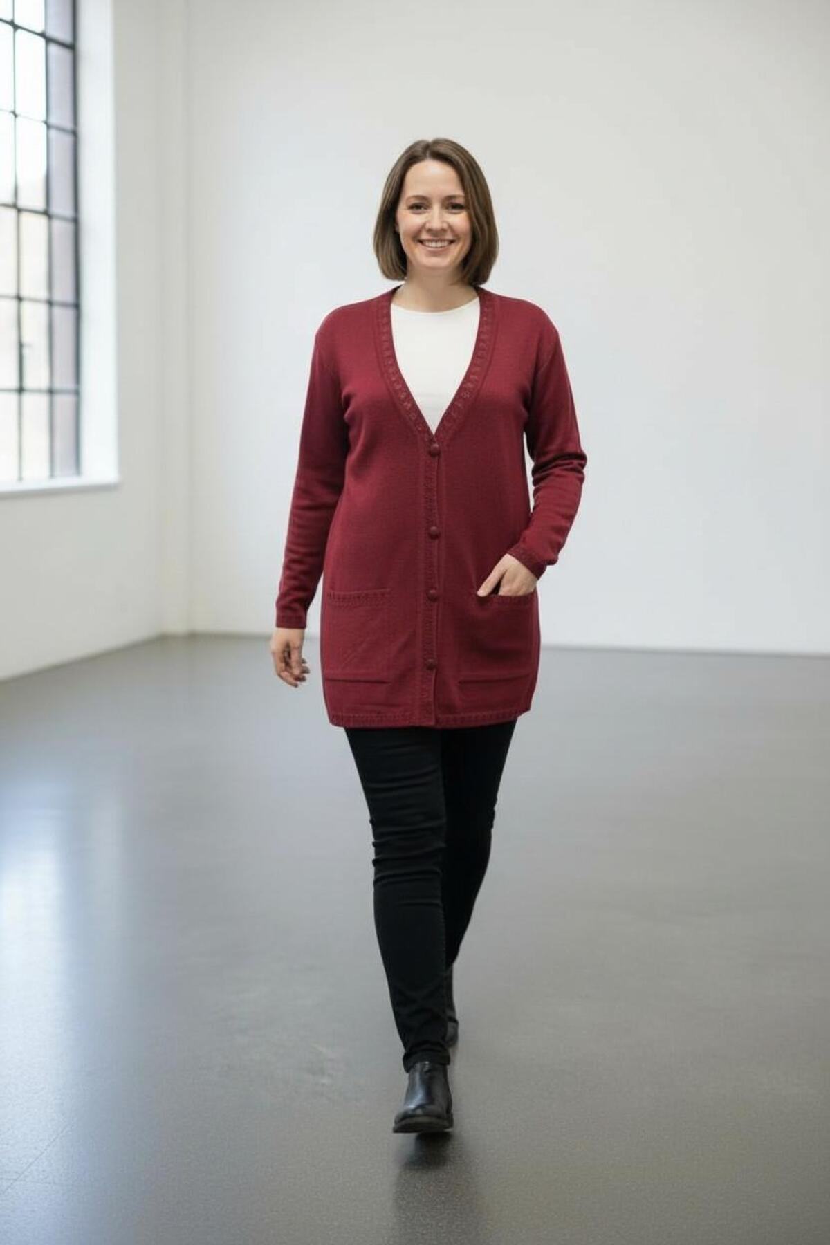 Lanze Triko Anne Hırka Düğmeli Büyük Beden Dolu Örgü görsel 2