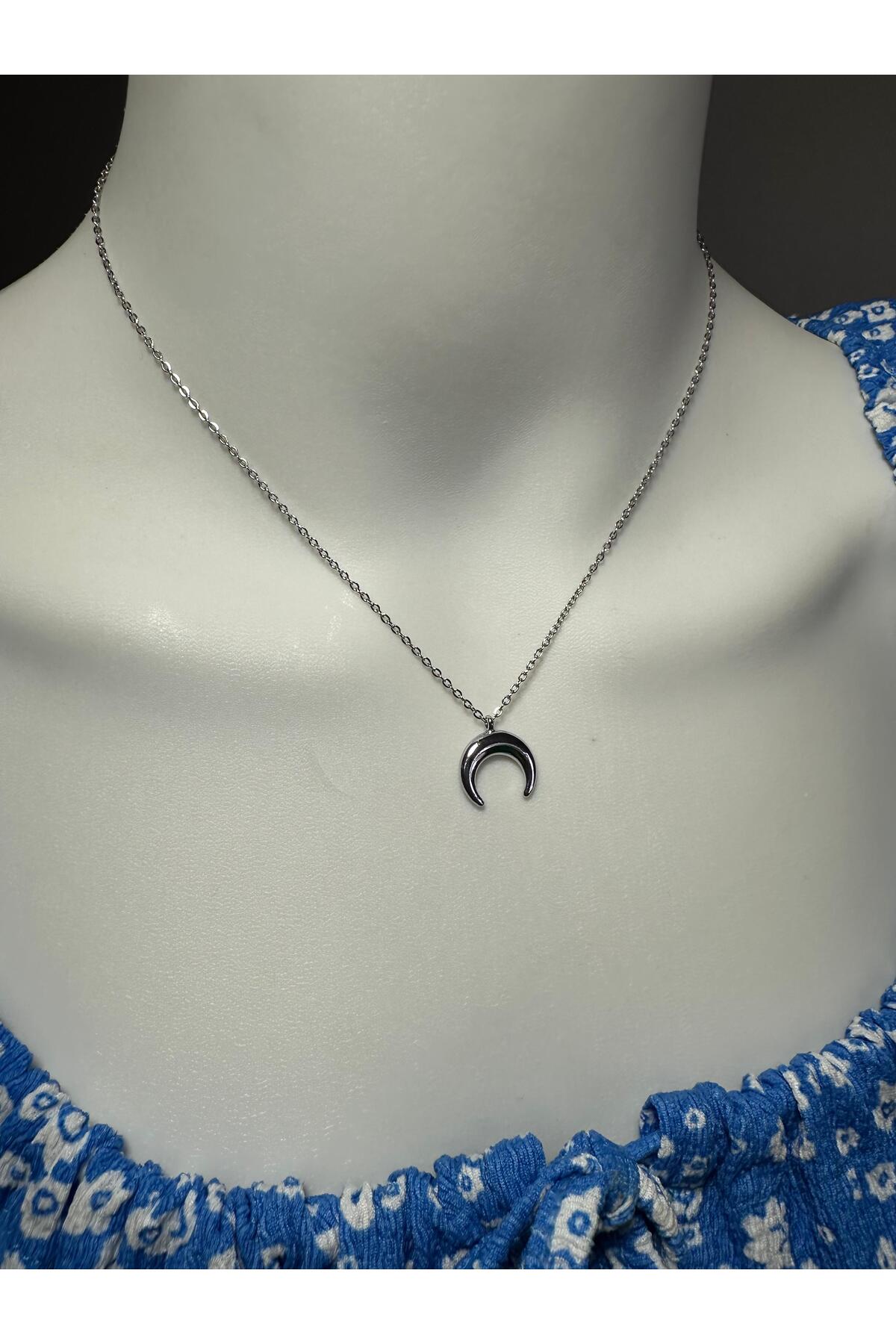 Elegant Crescent steel necklace , moon pendant
