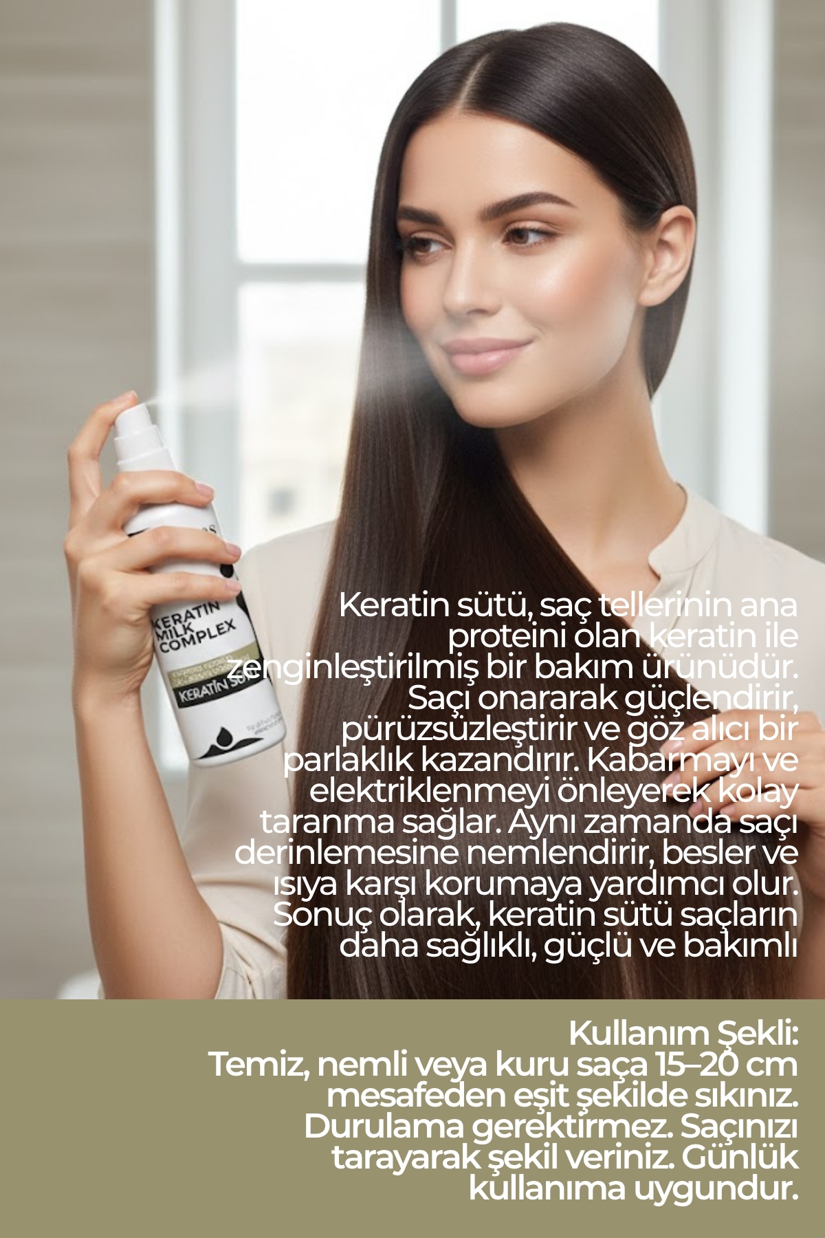 Keratin Sütü Saç Bakım Spreyi - Onarıcı, Pürüzsüzleştirici ve Parlaklık Verici 200 ml — 8684904310872 — تصویر 3 از 4