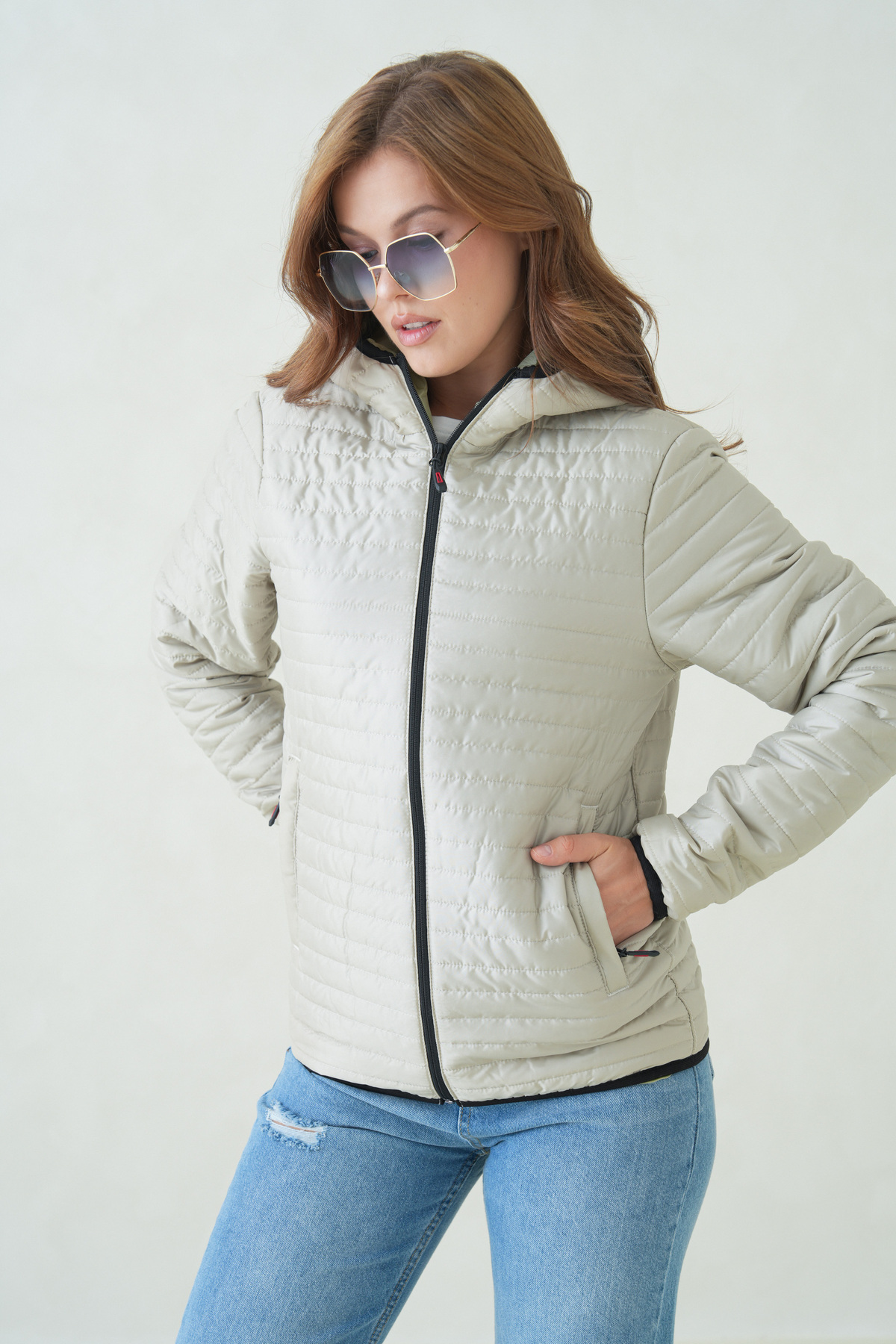 D1fference  Kadın Kapüşonlu Elyaf Dolgulu Ultra Hafif İçi Astarlı Su İtici Rüzgar Geçirmez Spor Şişme Mont - Görsel 2