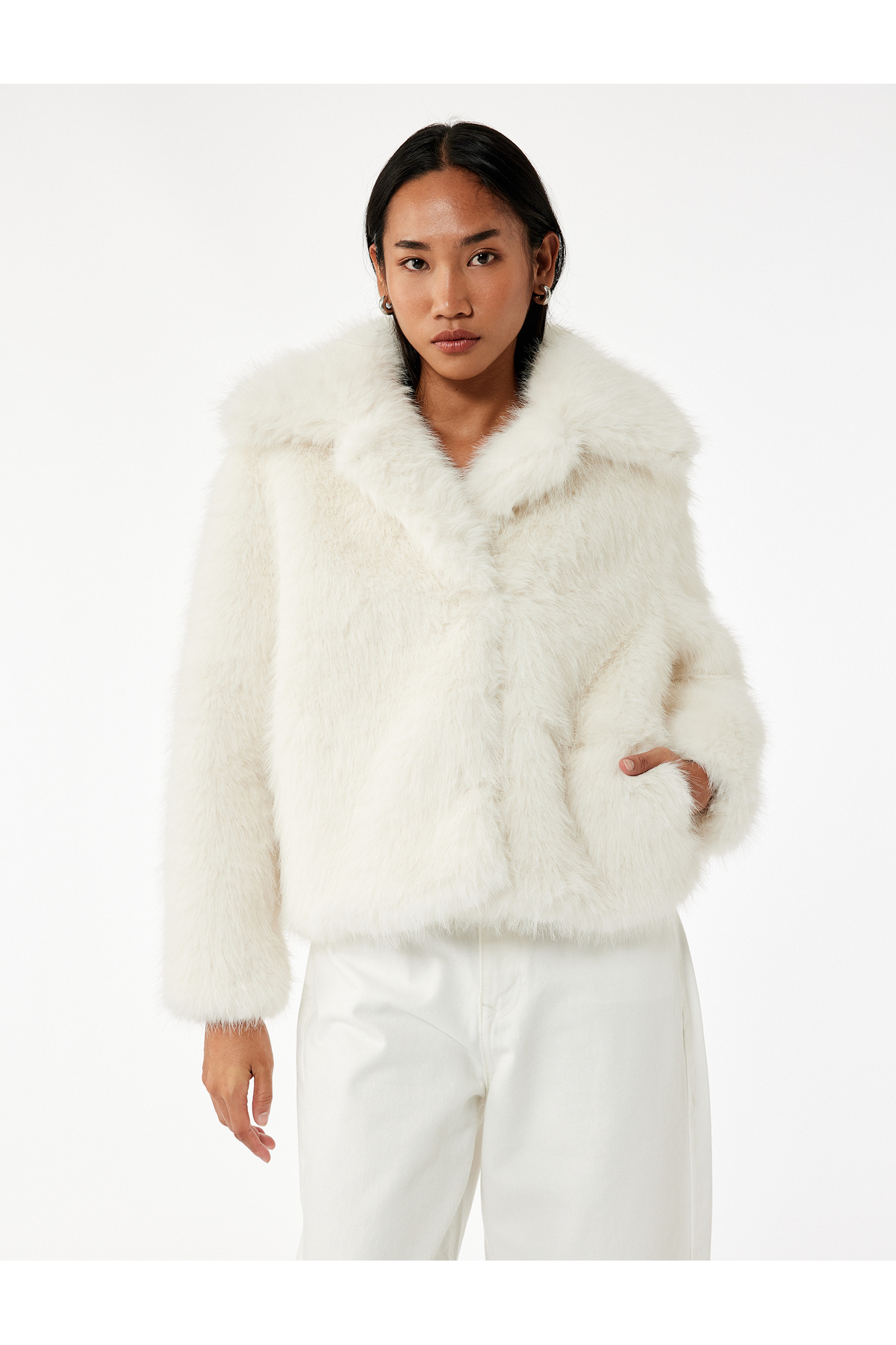 Koton  Suni Kürk Mont Uzun Kollu Crop - Görsel 2