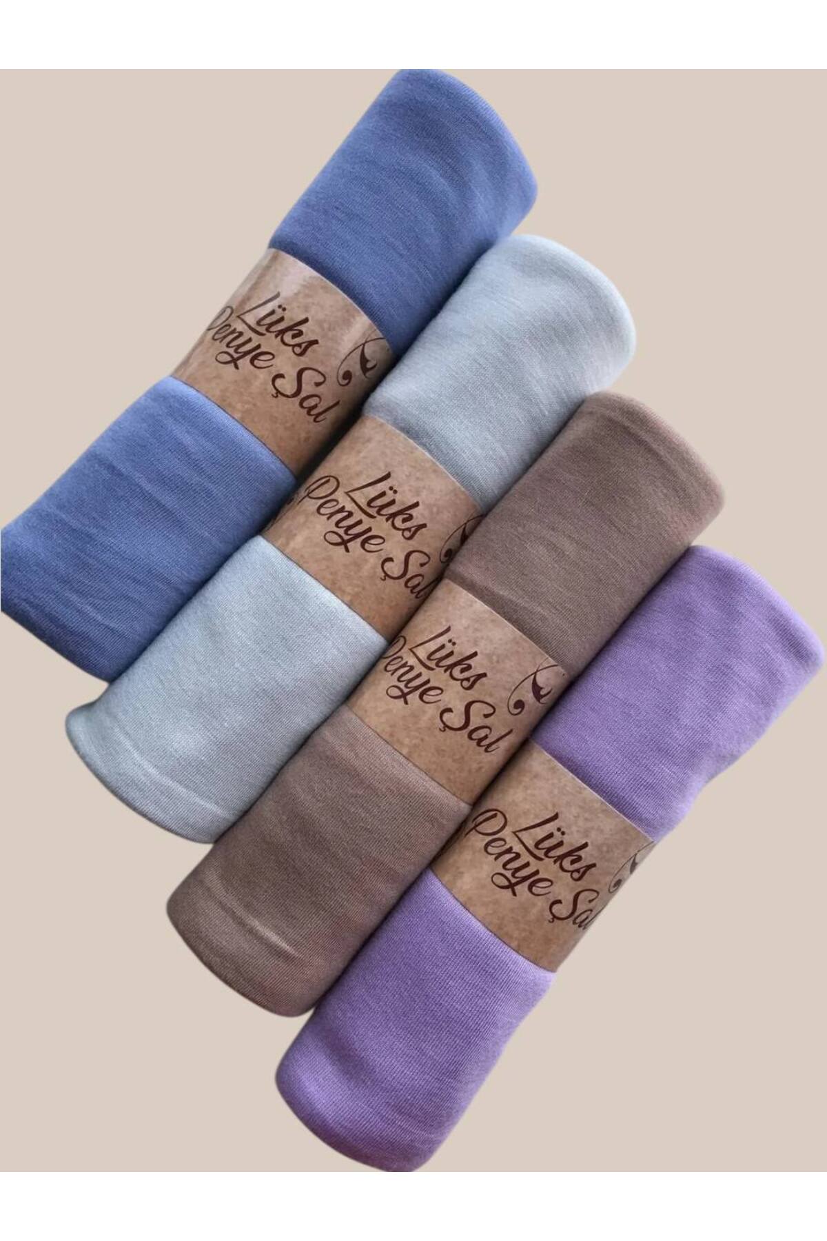 4-Piece Combed Cotton Plain Shawl (Lilac-Green-Red-Lilac)