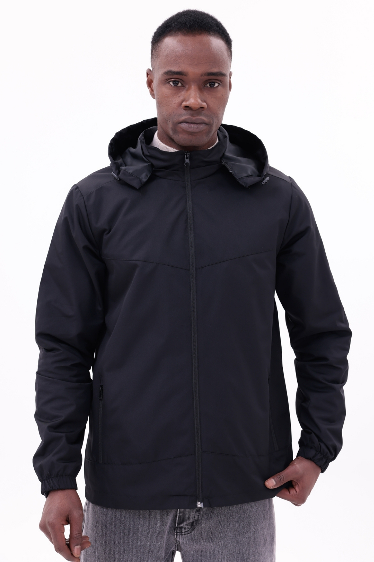 freemen  Erkek Siyah Çıkarılabilir Kapşonlu Yağmurluk Mont - Görsel 4
